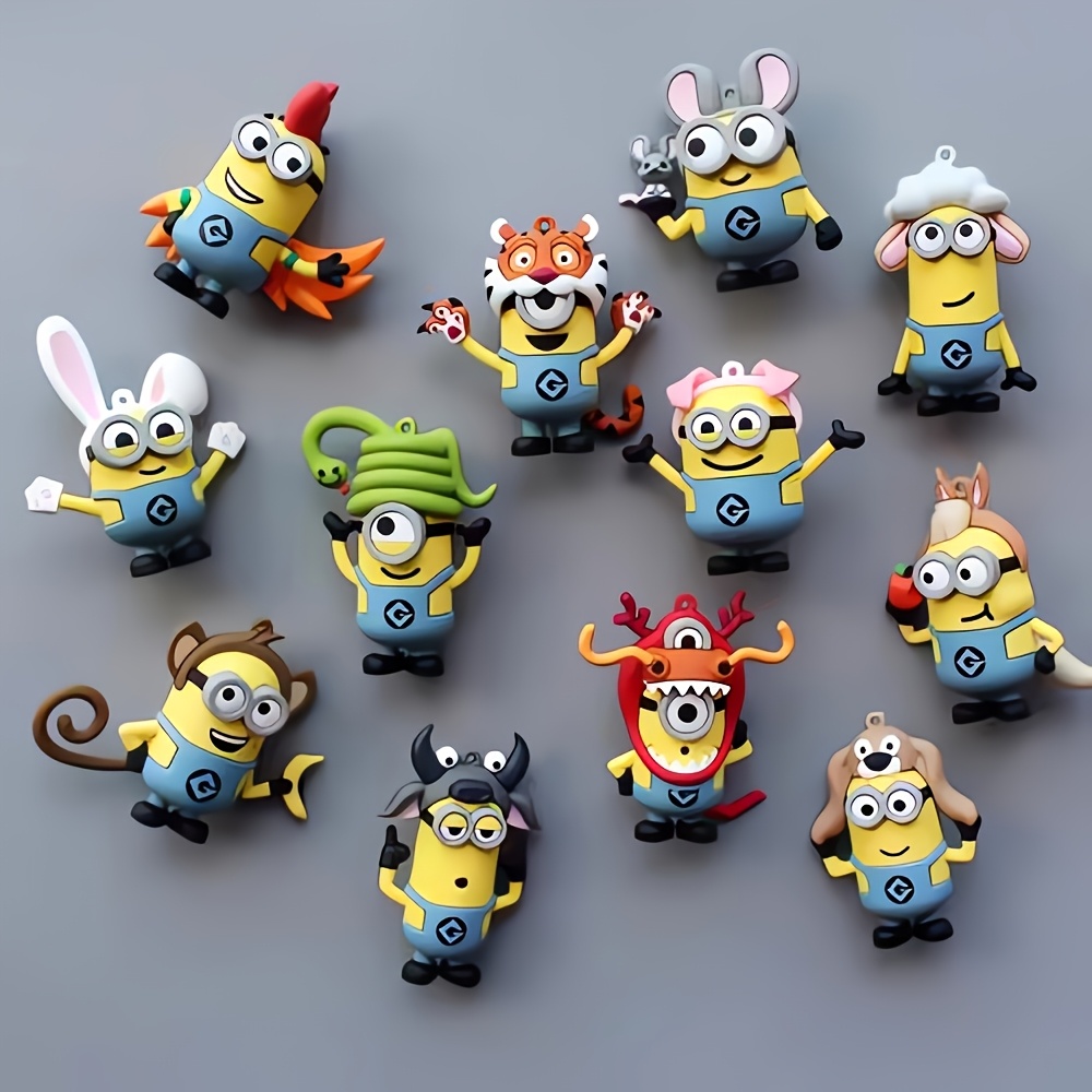 

12pcs Minions Figures, Zodiac Theme Collectibles Decoration, Silicone, No Battery Required, Suitable For Home, Car, Office, Christmas, New Year, Birthday Party With Cute