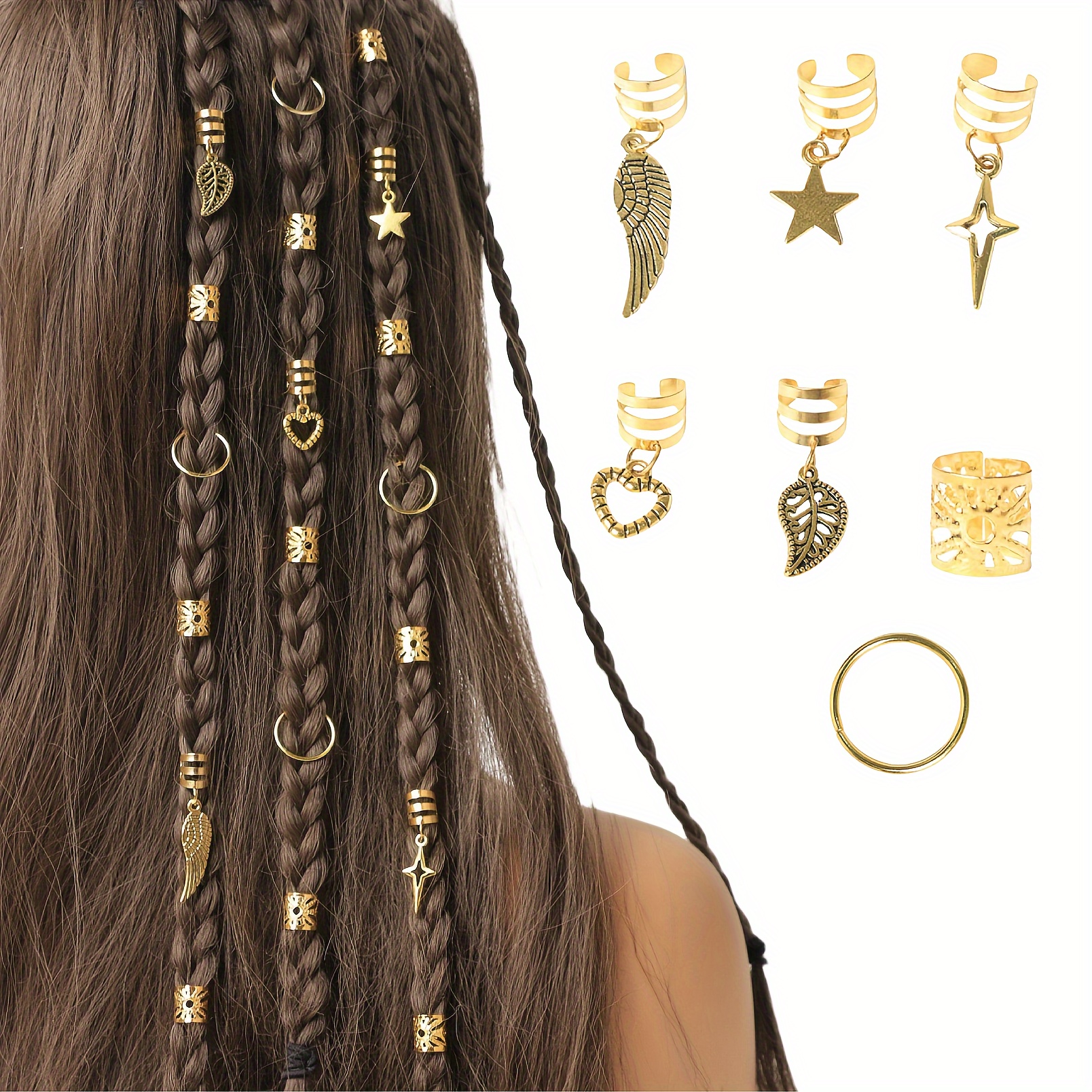 

45pcs Alloy Braid Hair Ring Dreadlock, Hip Hop Style Girls Hair Accessories, For Braids