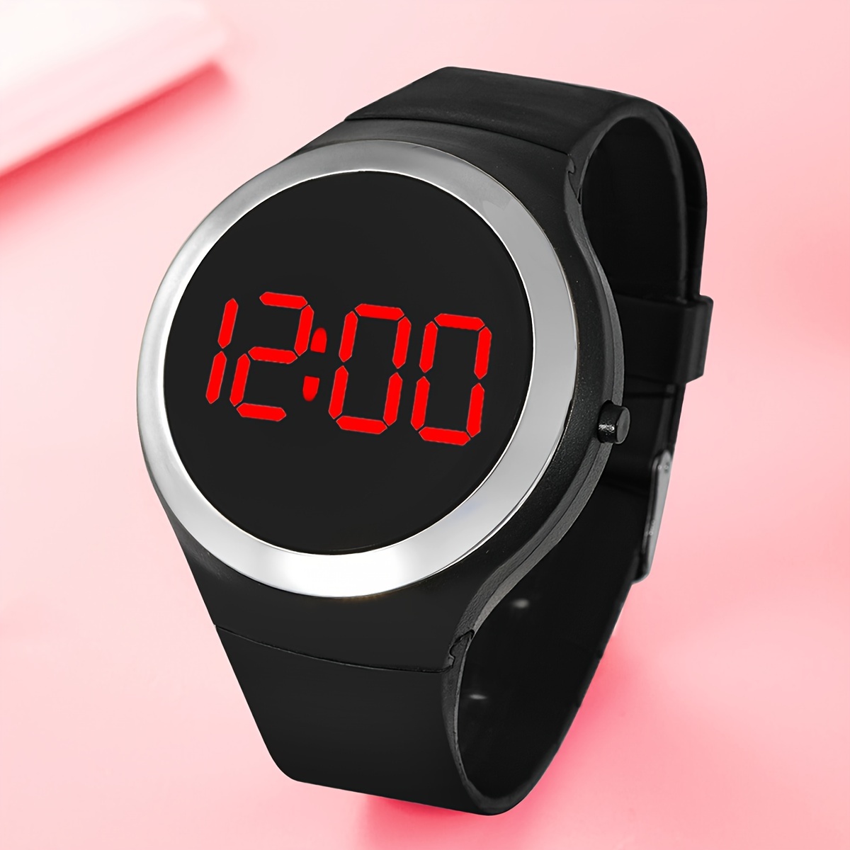 Reloj digital deportivo LED para niños, mujer, hombre y adulto, correa de  color negro con bisel, color de fondo negro