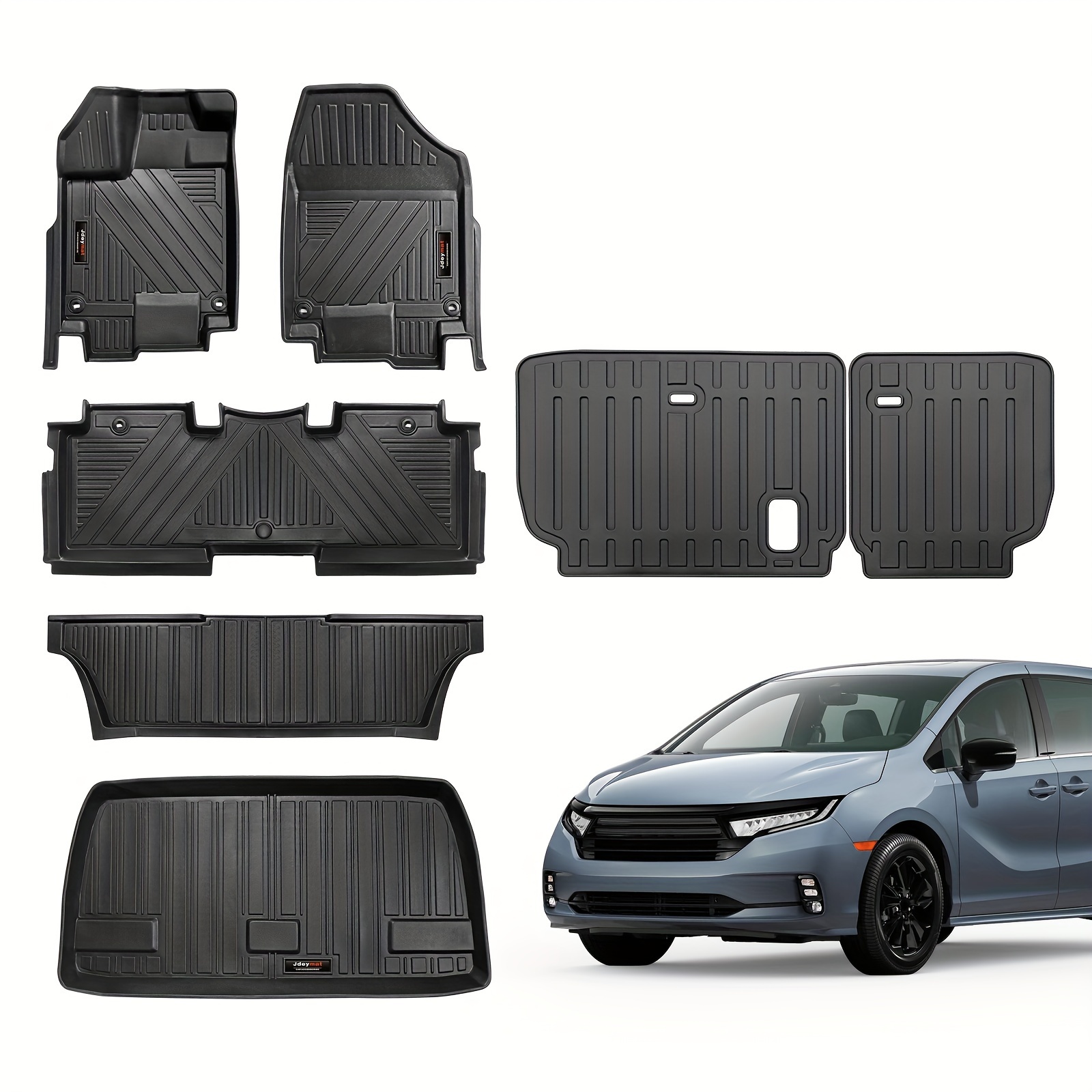 

For Honda Mini Van 2018-2024 Floor Mats 3 And Cargo Trunk Liner Rear Seat Backrest Mat All Weather Tpe Rubber Protection Mat