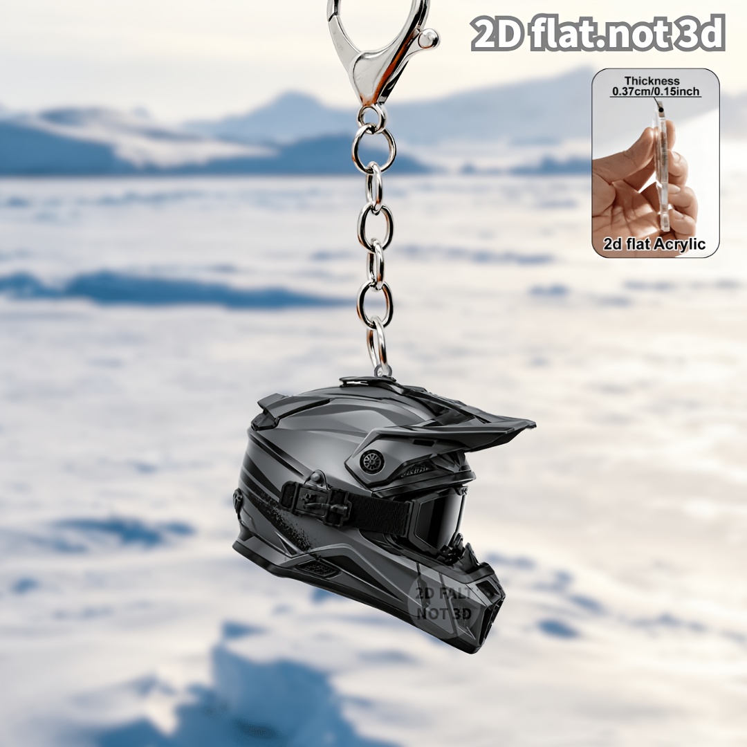 TEMU 2D-flach, 1-tlg. Offroad-Motorradhelm-Acryl-Schlüsselanhänger-Anhänger, Offroad-Reithelm-Motorrad-Trend-Themen-Schlüsselring-Ornament, kreativer