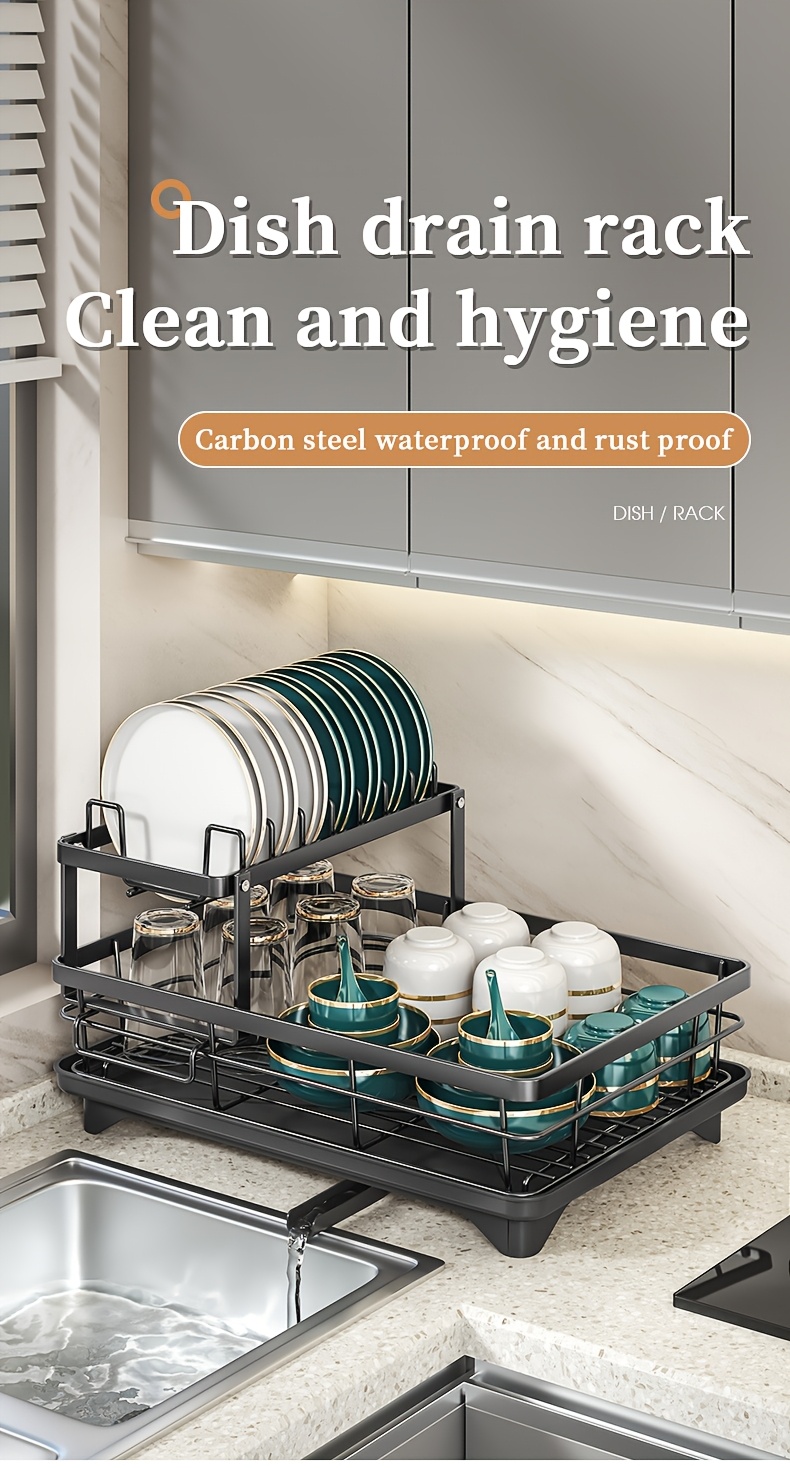 two tier large metal carbon steel dish rack suitable for kitchen counter space saving and durable rust proof large 2 tier metal dish rack with cutlery and cup holder and   Product details 0