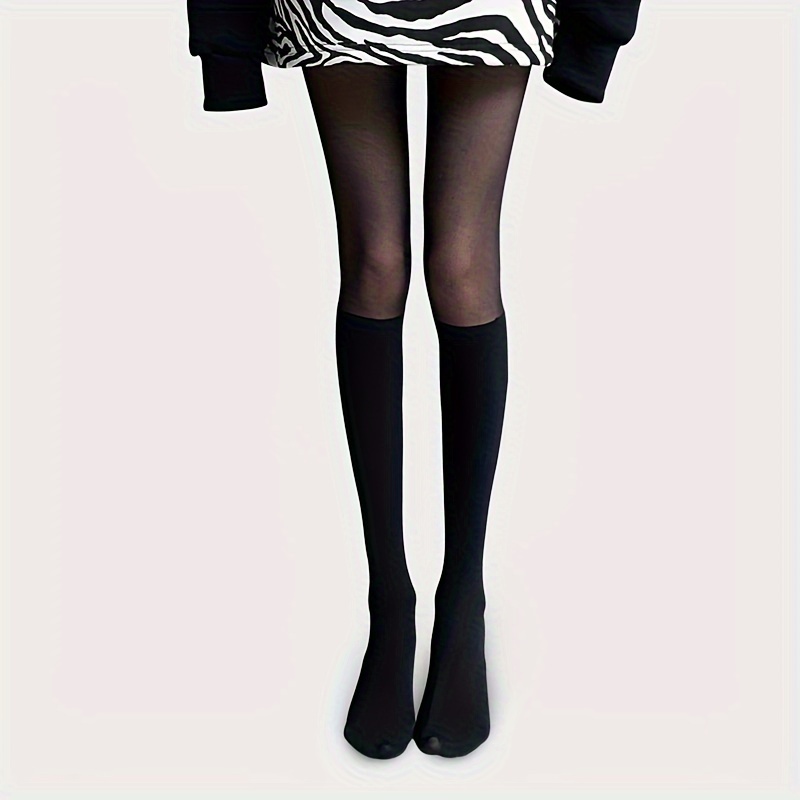 Chic Black Sheer Tights for Women - High-Waist, Stretchy Nylon & Elastane Blend, Perfect for Spring & Fall