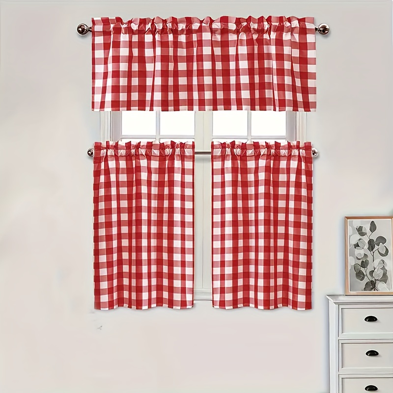 

1pc Valance/2pcs Cafe Curtains Tiers Plaid Kitchen Curtain Rod Pocket Curtain For Living Room Office Home Decor