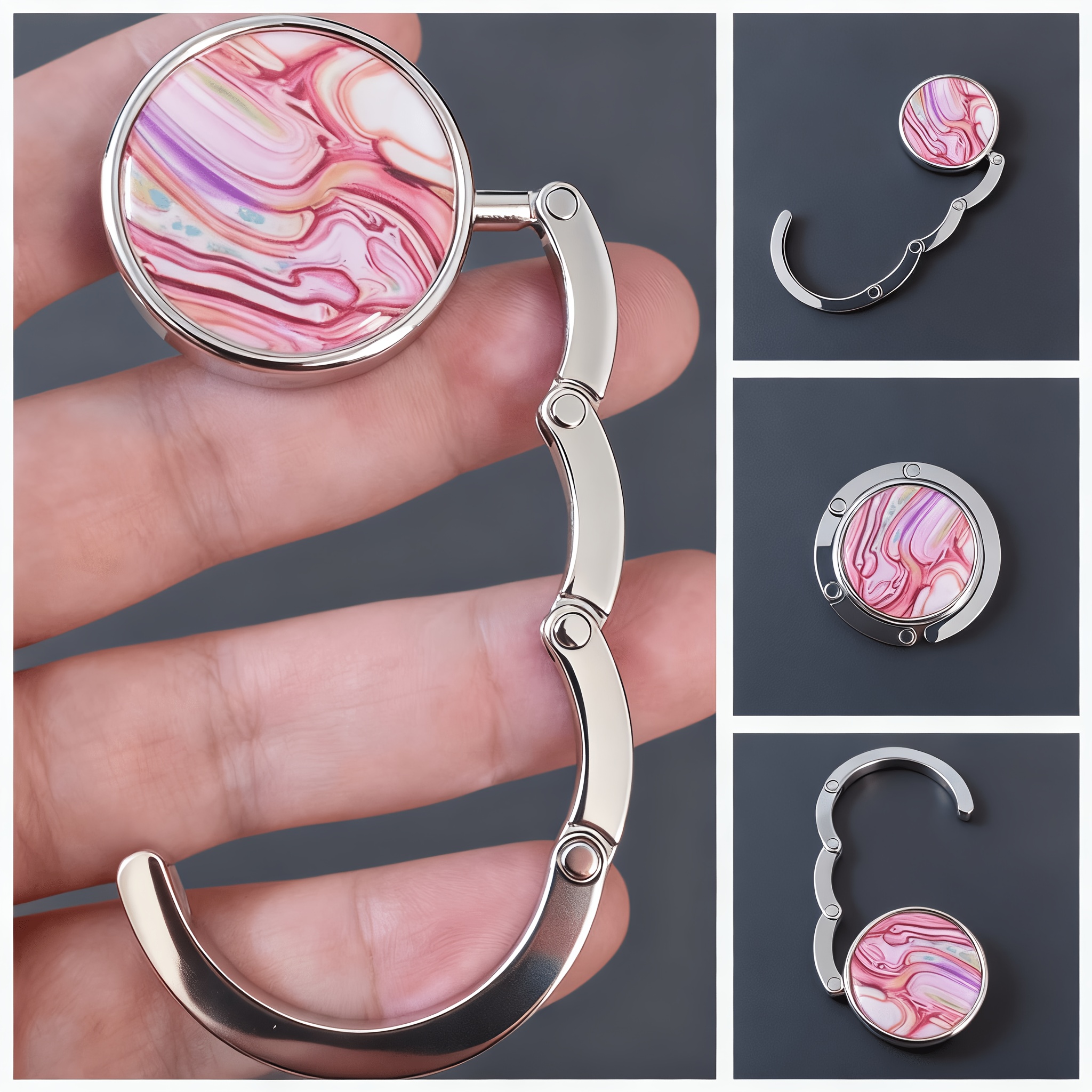 Portable Bag Hook with Colorful Flowing Sand Patterns