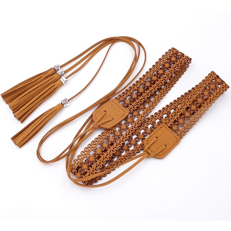Image of Hollow Out Lace Belt For Women, Suitable For Skirts, Korean Style, Fashionable And Versatile, With Tassel Decoration For Dresses, Trendy Waist Accessory