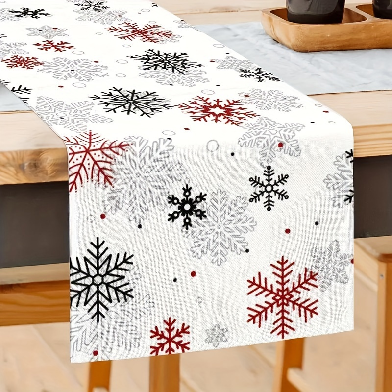 

1pc, Jit Christmas Snowflake Table Runner, Elegant Polyester Tablecloth, Festive Dining Table Decor, Home & Kitchen Decor, Rectangular Woven Polyester Cover For Holiday Party Decor