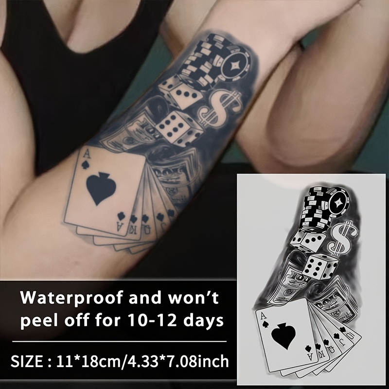 Herbal Juice Playing Cards Tattoo Stickers, Waterproof and Sweatproof  Semi-Permanent Tattoos, Lasts 1-2 Weeks, Temporary Tattoos Waterproof and 