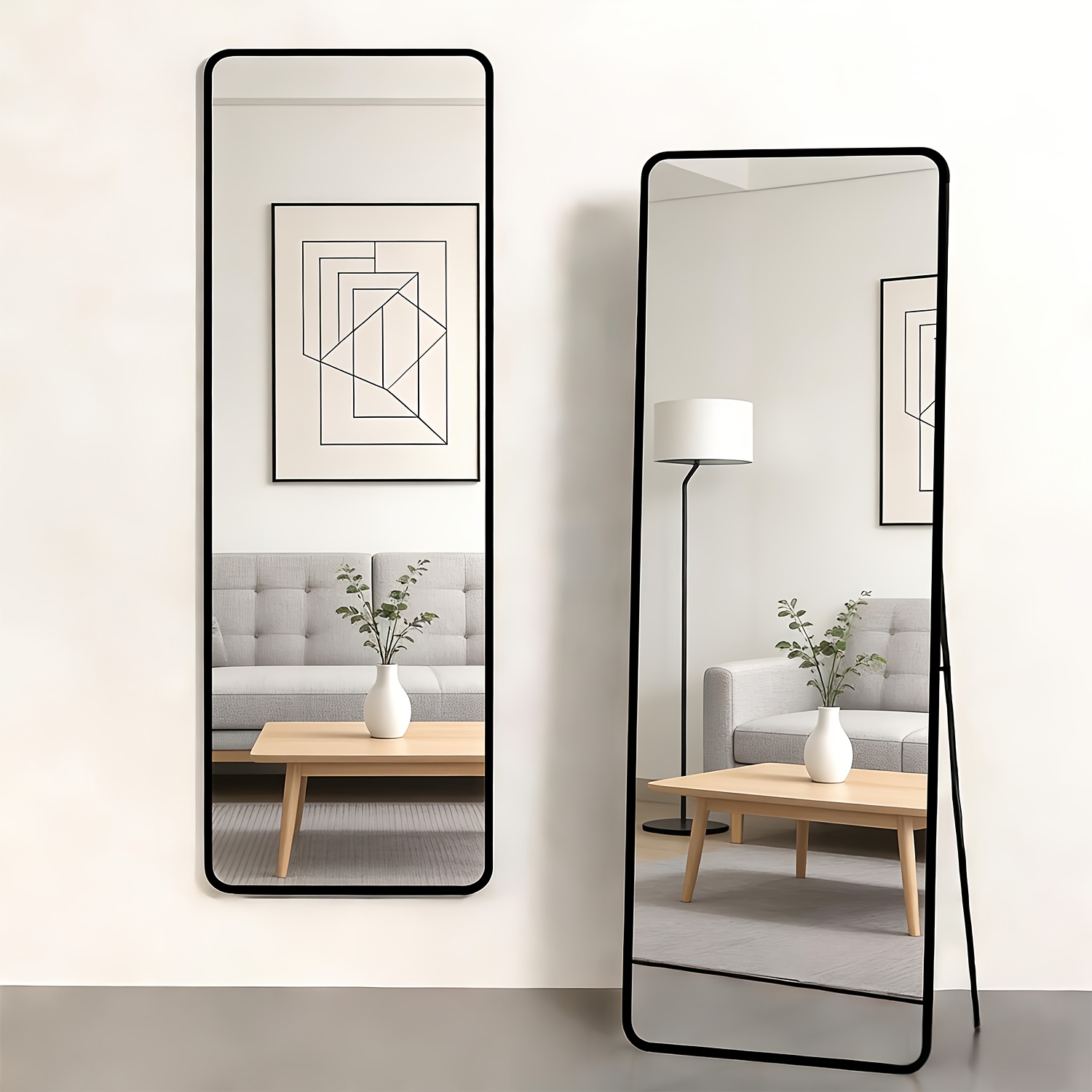 Image of Rectangular Full-length Mirror 49×159cm, Black Metal Frame Freestanding Mirror, Large Wall Mirror, Can Stand, Tilt, Or Hang As Mirror, Suitable For Bedroom, Living Room, Dressing Room, Black