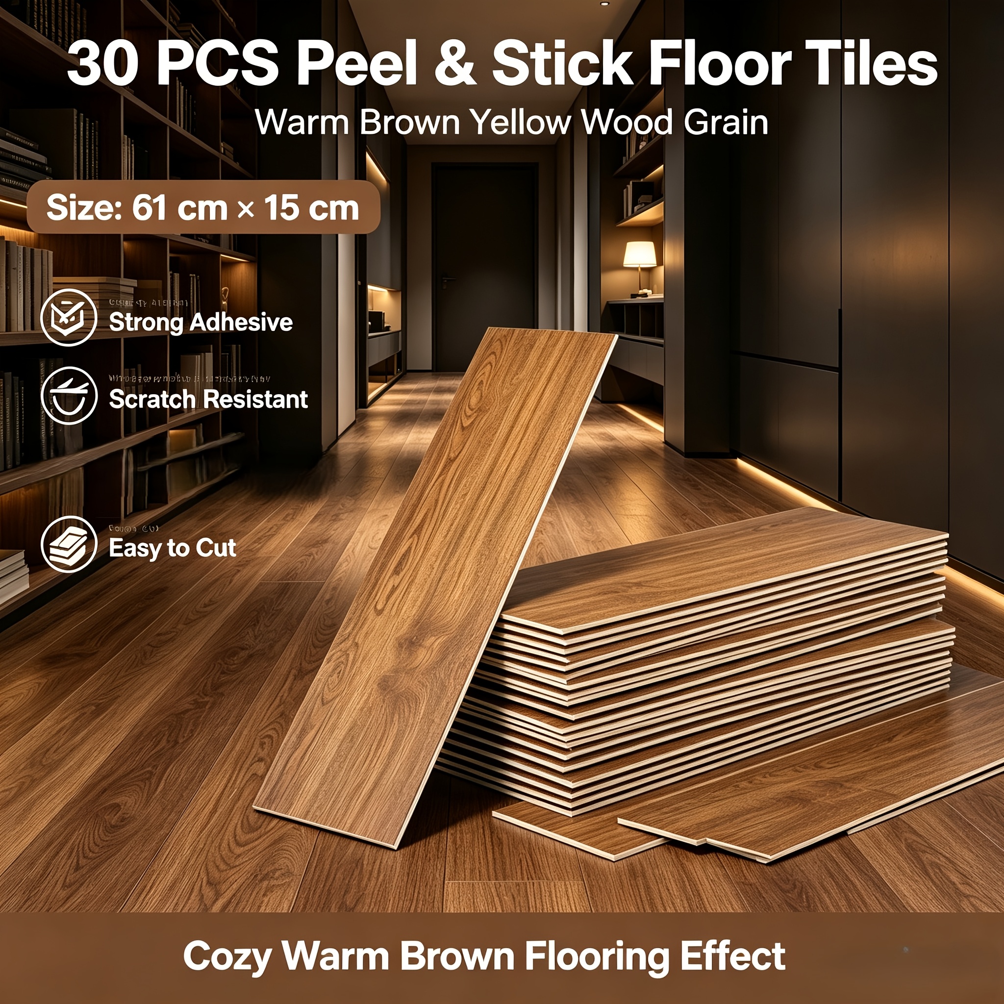 Image of 2.7m² Self-adhesive Wood-grain Floor Tiles With Wood Grain Design. Durable And Long-lasting, To Remove Or Use Glue. To Install. 4 Styles For