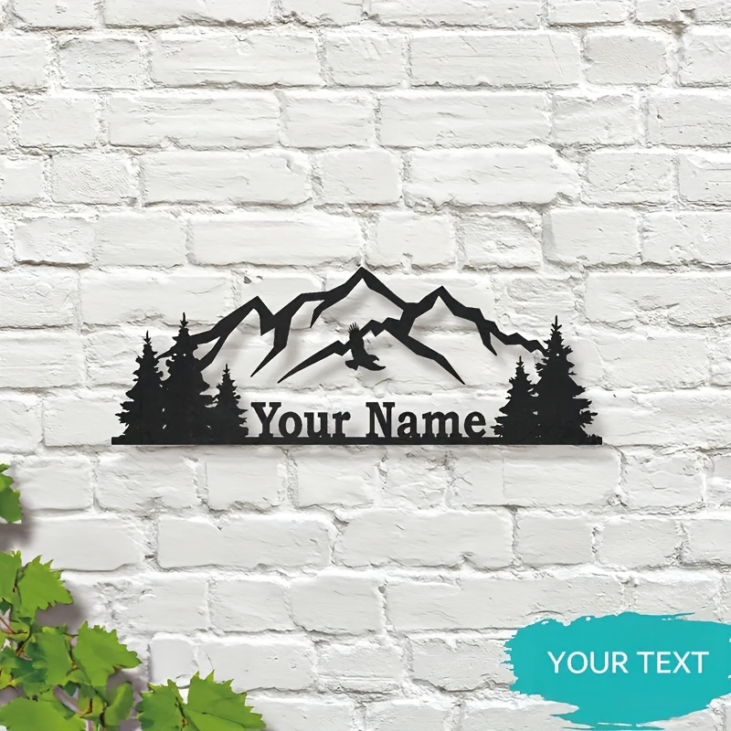 TEMU Art Mural Personnalisé en Métal avec Lettre Montagne - Plaque Métallique Personnalisée avec Nom, Pas d'Électricité , Décoration
