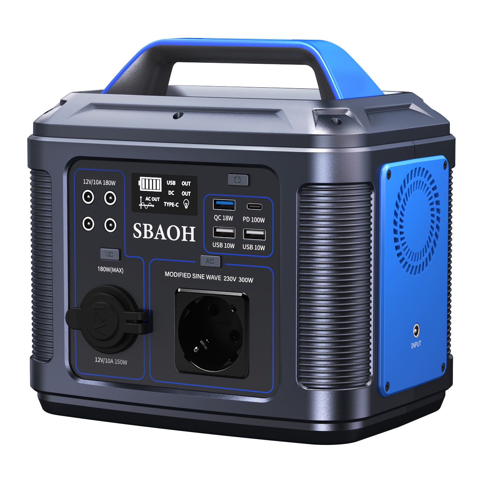 E-shop SBAOH 300W Tragbares , 296Wh (80000mAh) Solargenerator mit 18W LED-Licht, 100W PD-Schnellladung, 10-Ausgangs-Panel, Display Lithiumbatterie. Für