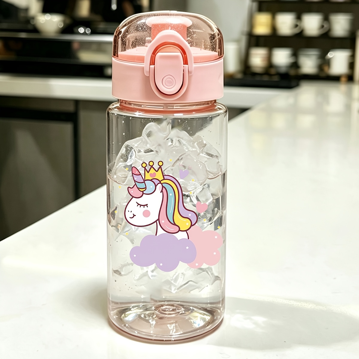 TEMU Customizable Name - 1pc Cute Plastic Water Bottle Cup, 500ml Cartoon Unicorn With Various Cute Patterns, Back-to- Student Leak-proof Portable
