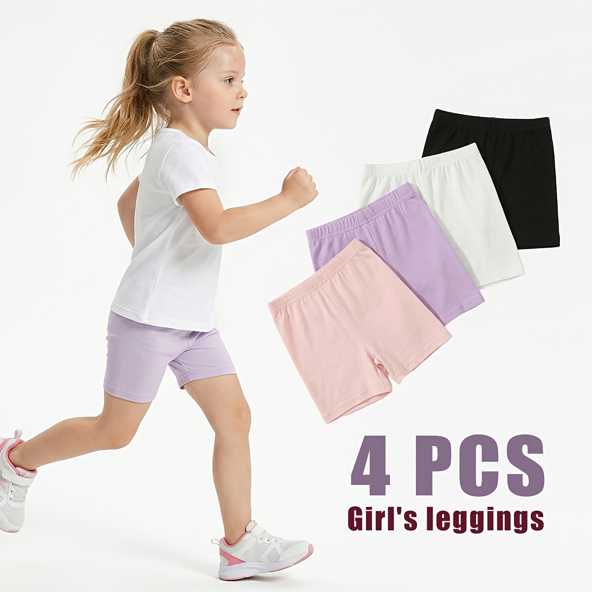 4pcs Girls' Safety Shorts & Kids' Shorts Kids Tights Girls' Leggings, Designed To Prevent , Featuring A Simple Solid Color, Medium Thickness, And Suitable For Daily Wear In .