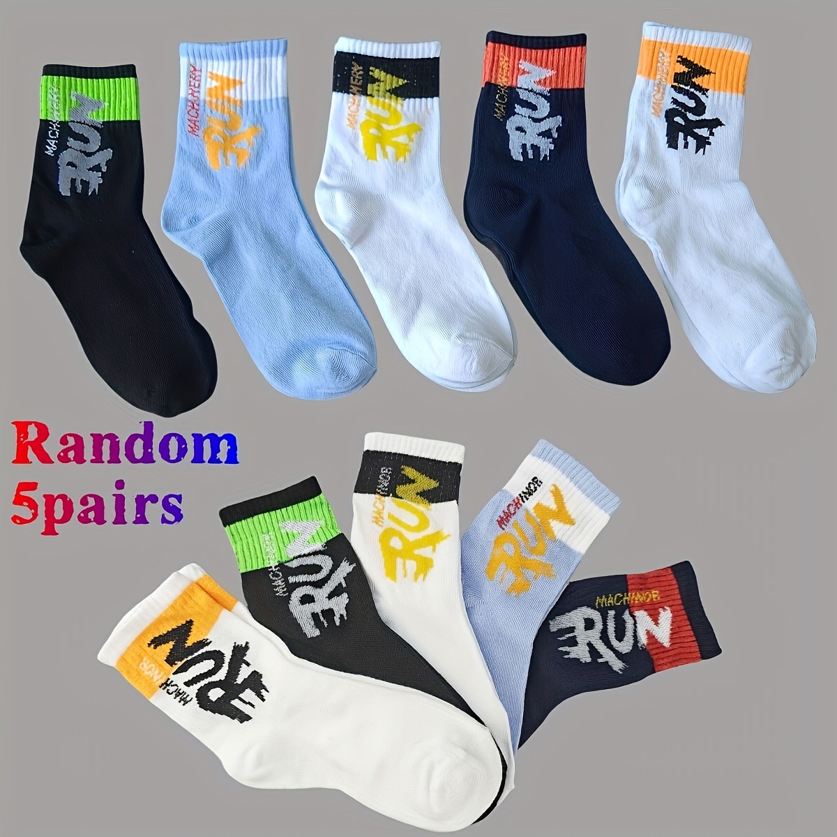 E-shop 5 Paar Sportsocken bis zur Mitte der Wade für Teenager, geruchsabwehrnde Herren-Langsocken für Frühling und Herbst, trendige Herbst-Langsocken