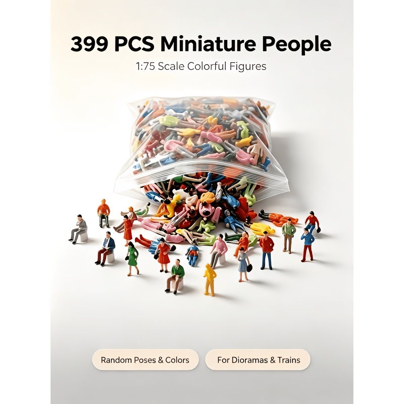 TEMU 399pcs/pack Figure Models, 1:75 Scale, 2.3cm Height, Random Colors, Poses, Train And Building Plastic Figures, Miniature Figures In Sitting And