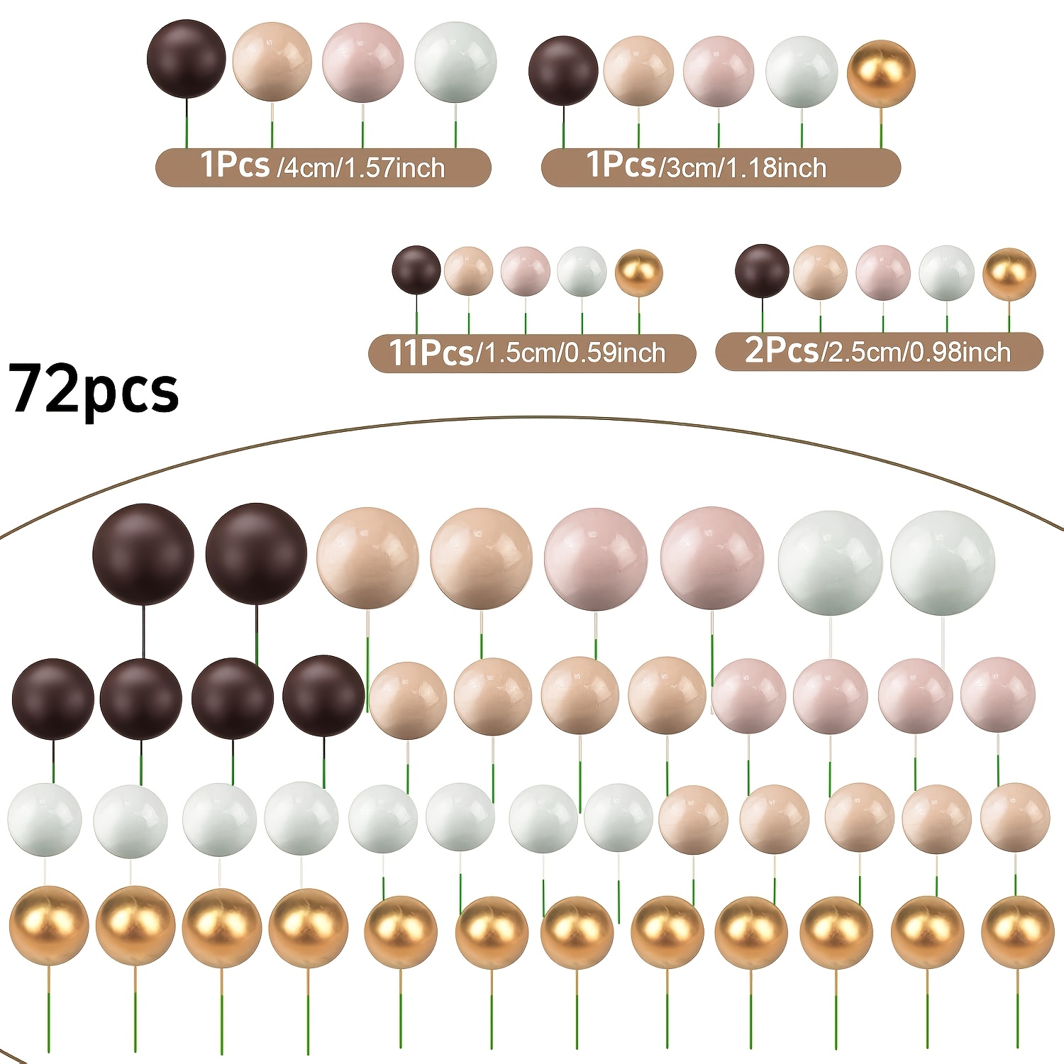 TEMU 72pcs Bohemian Style Birthday Cake Decoration Foam Balls, Multicolor Shiny Ball Toppers, For Holiday And Everyday Occasions Color Matching -