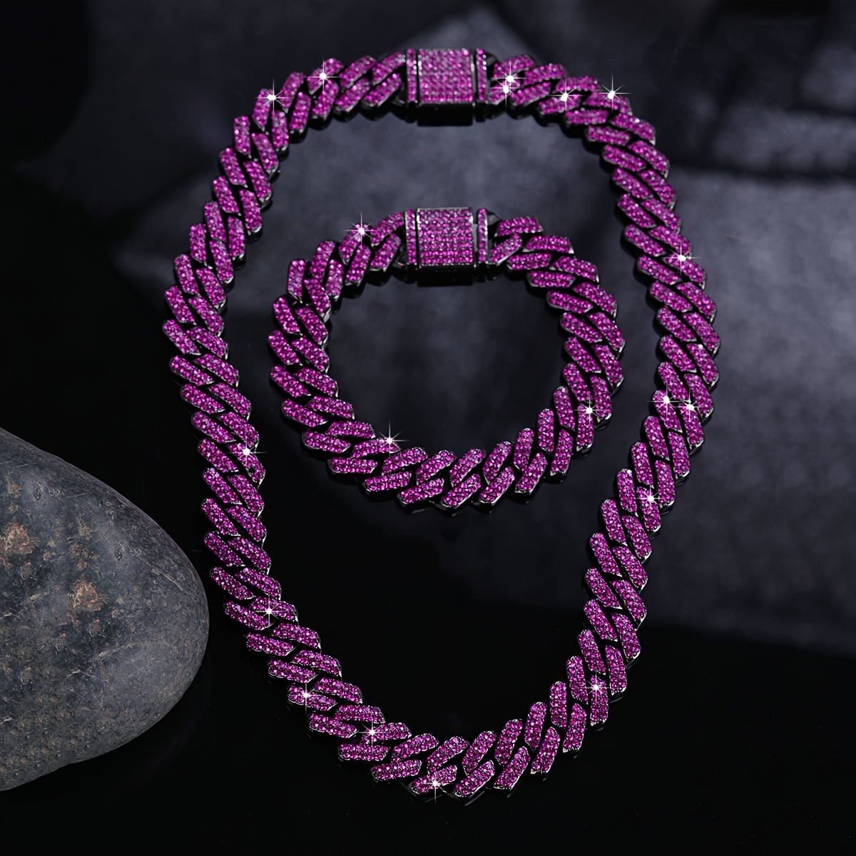 Iced Out Rhinestone Cuban Chain Necklace for Men