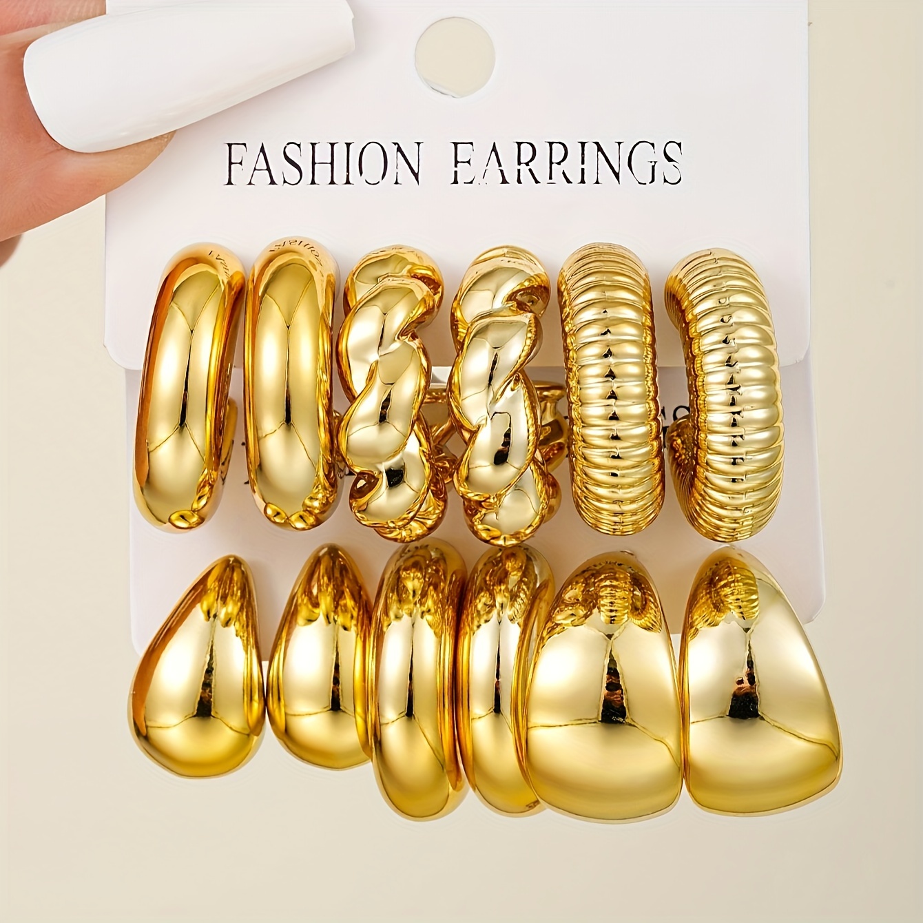 

12pcs, Elegant , Golden Twisted Wide Hoop Earrings Set, Fashionable And Elegant Accessories For Dating And Vacation, Creative Gifts For Women