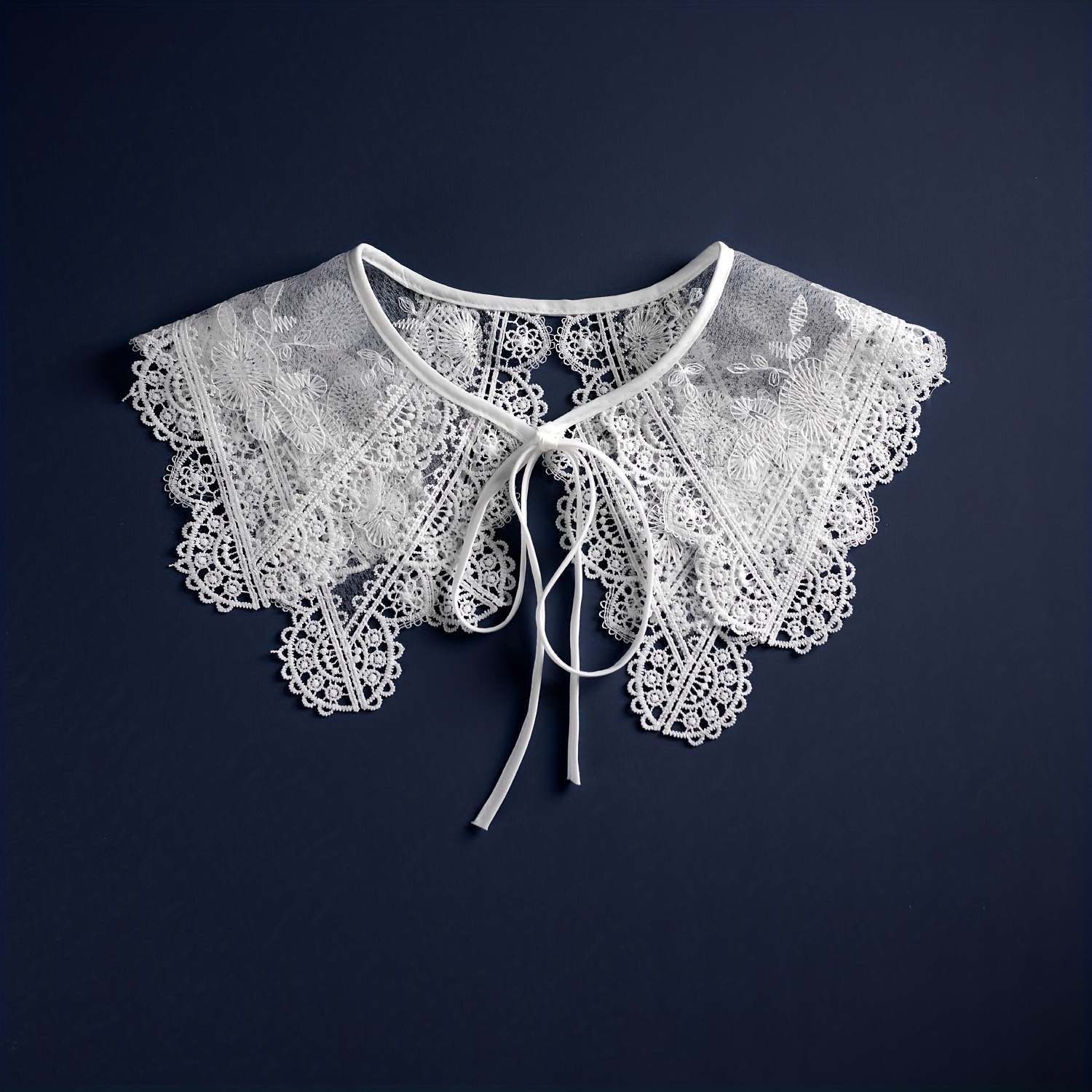 TEMU 1pc Double-layer Lace Embroidered Fashion Trendy Shoulder Faux Collar Outerwear Tie Scarf Worn