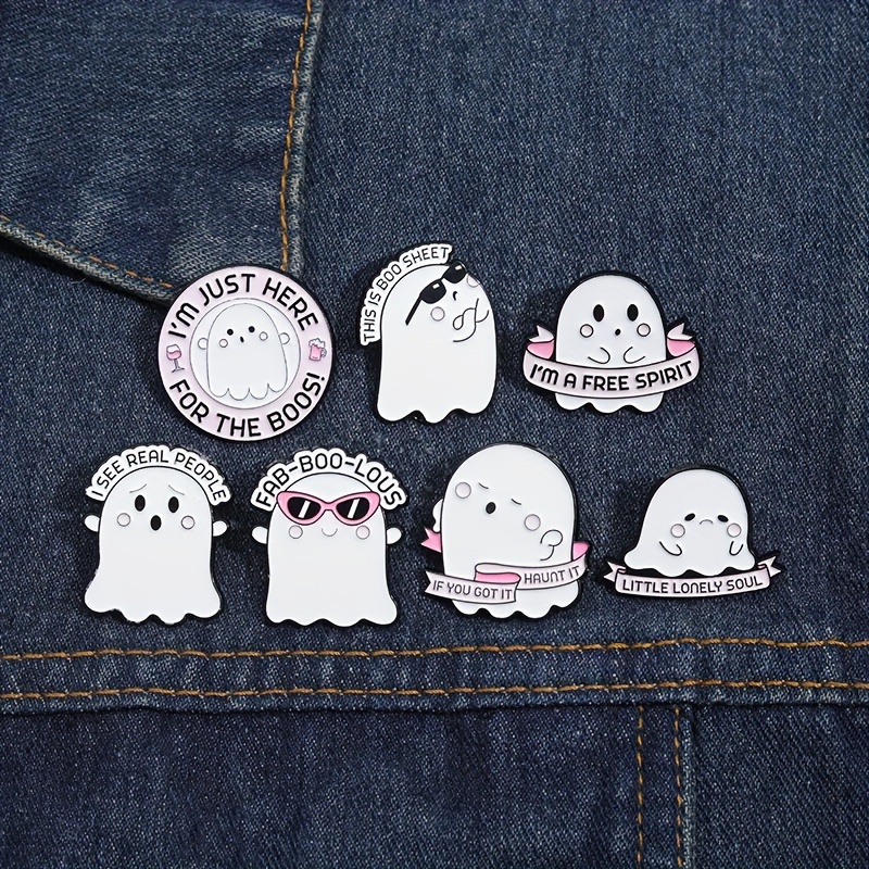 7pcs Ghost Enamel Pins Set Halloween Spooky Cartoon Punk Funny Jewelry Gift