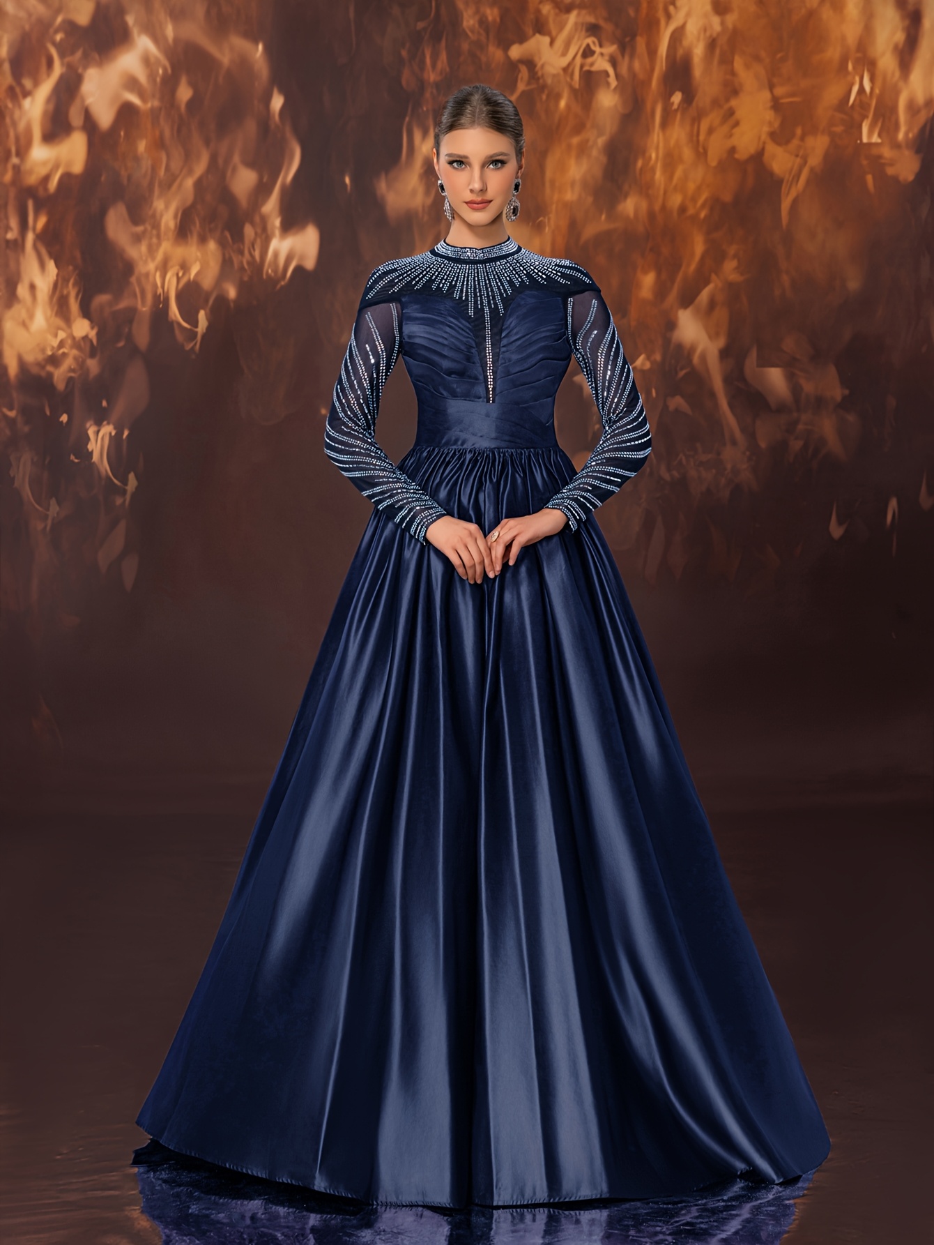 womens elegant black evening gown satin mesh cocktail dress Temu