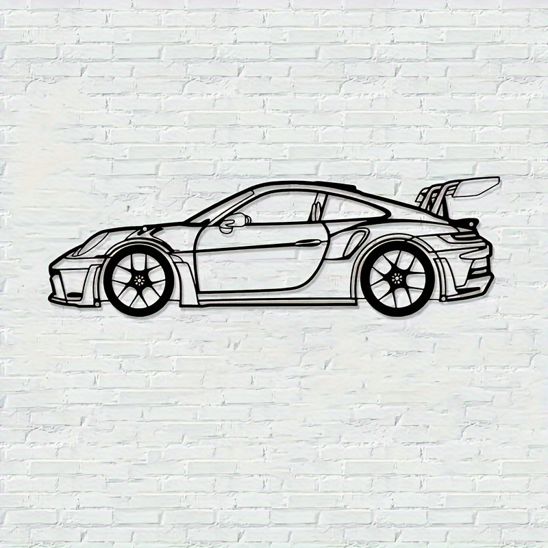 

Contemporary Metal Wall Art Decor - 911 Sports Car Silhouette For Automobile Enthusiasts, Creative Iron Line Design, Home Decoration Hanging Sculpture