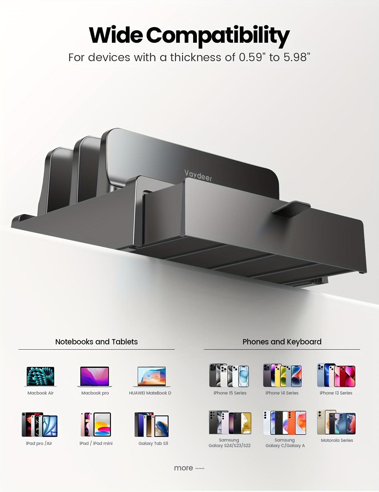 Vaydeer 3-in-1 Laptop Stand with Drawer - Vertical & Side Cooling Storage Rack for Multiple Devices, Compatible for MacBook Pro, for HP, for Dell