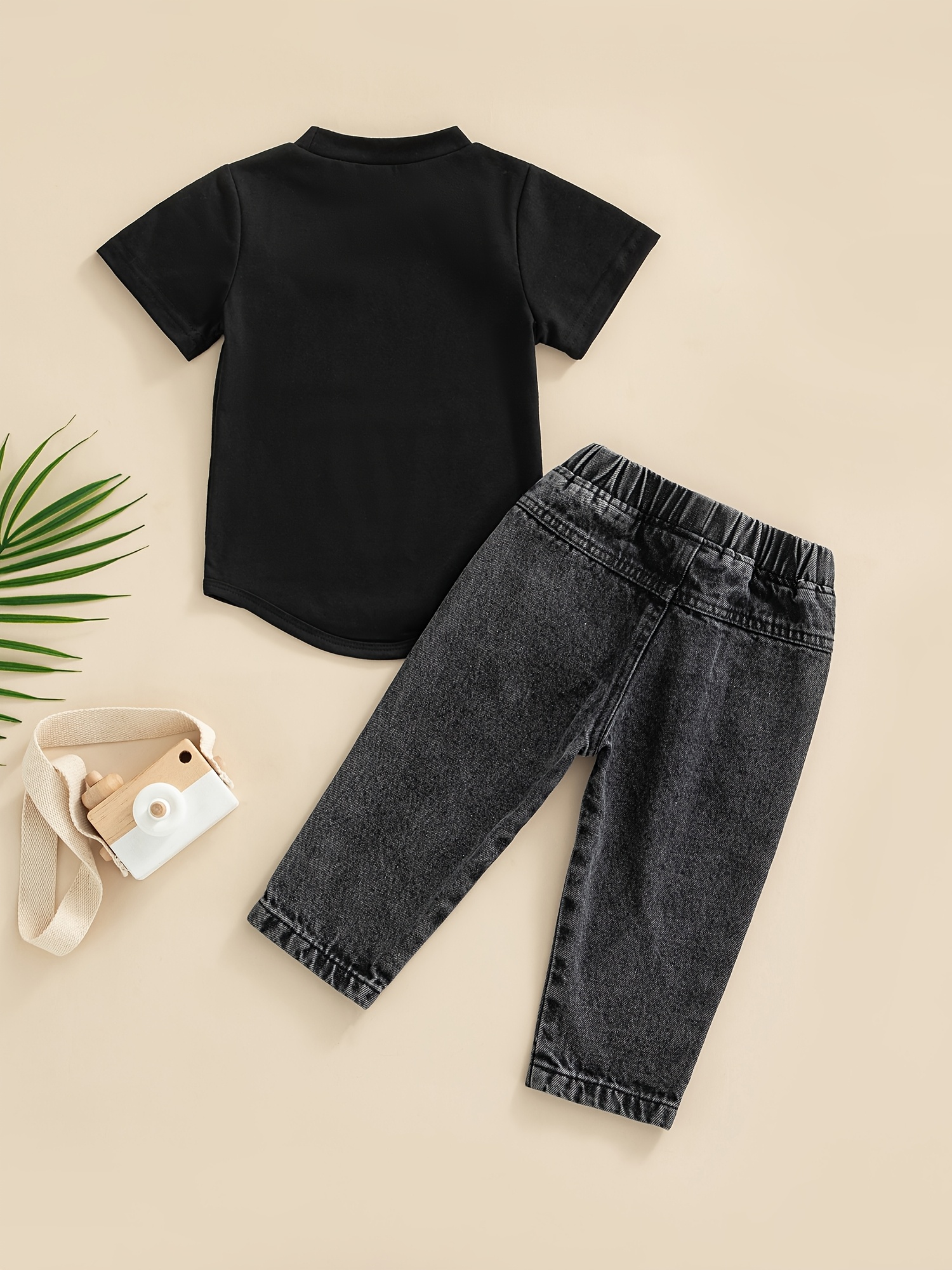 Infant Baby Boys 2pcs Outfits, Solid Color Round Neck Short Sleeve T-Shirt Tops + Ripped Jeans Denim Pants Set, for Outdoor - Image 2