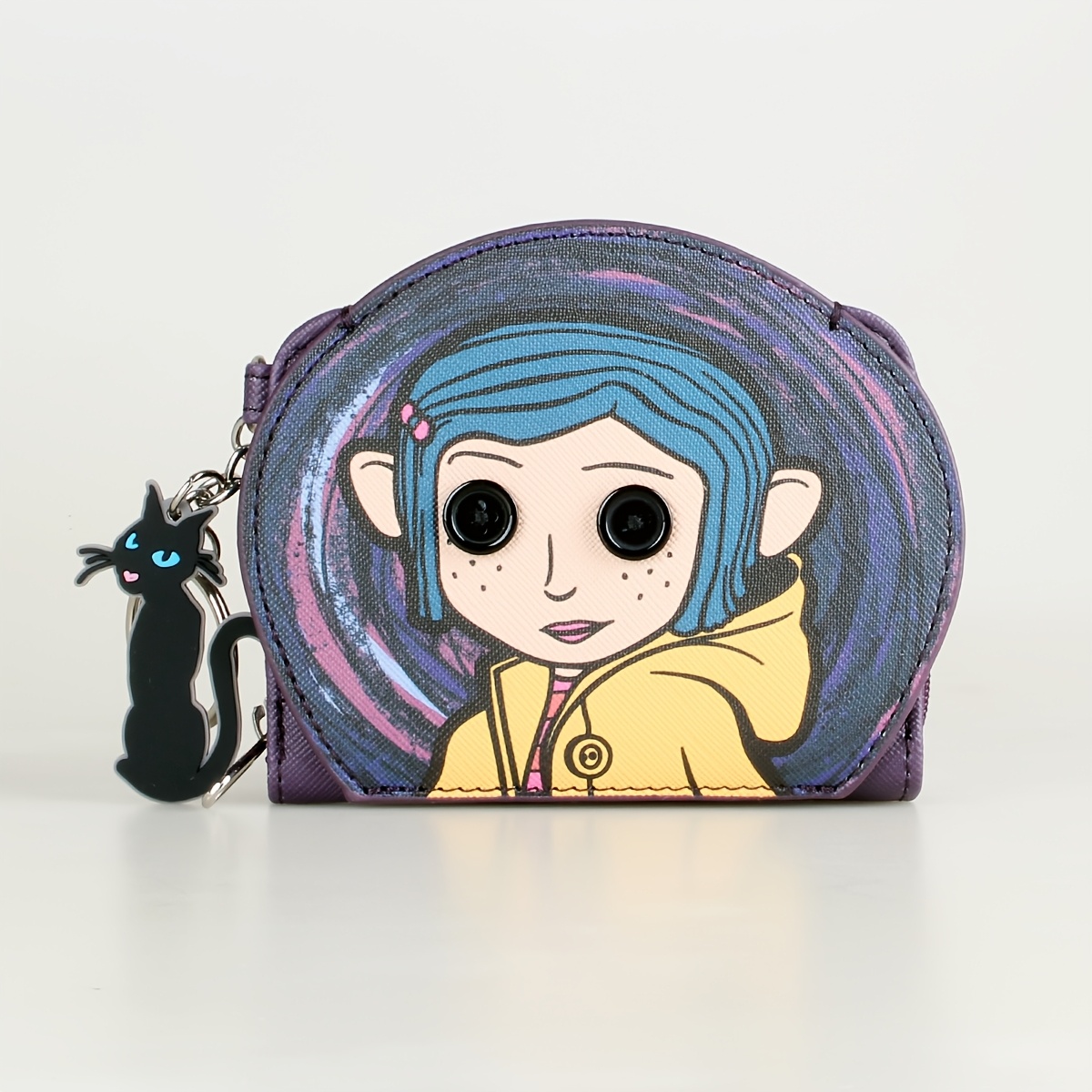 

Anime Cartoon Girl Wallet, Leather Bi-fold Card Holder With Zip Pocket, Polyester Lined, Button Closure, Fashionable Coin Purse With Keychain, Care Instructions