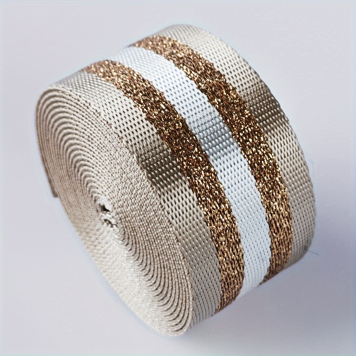 E-shop Metallisch Goldene/Silberne Streifen-Gurtband, 1.5 Zoll Breit, 3 Yards - Polyester--Gurtband für DIY-Bastelarbeiten und Taschenprojekte,