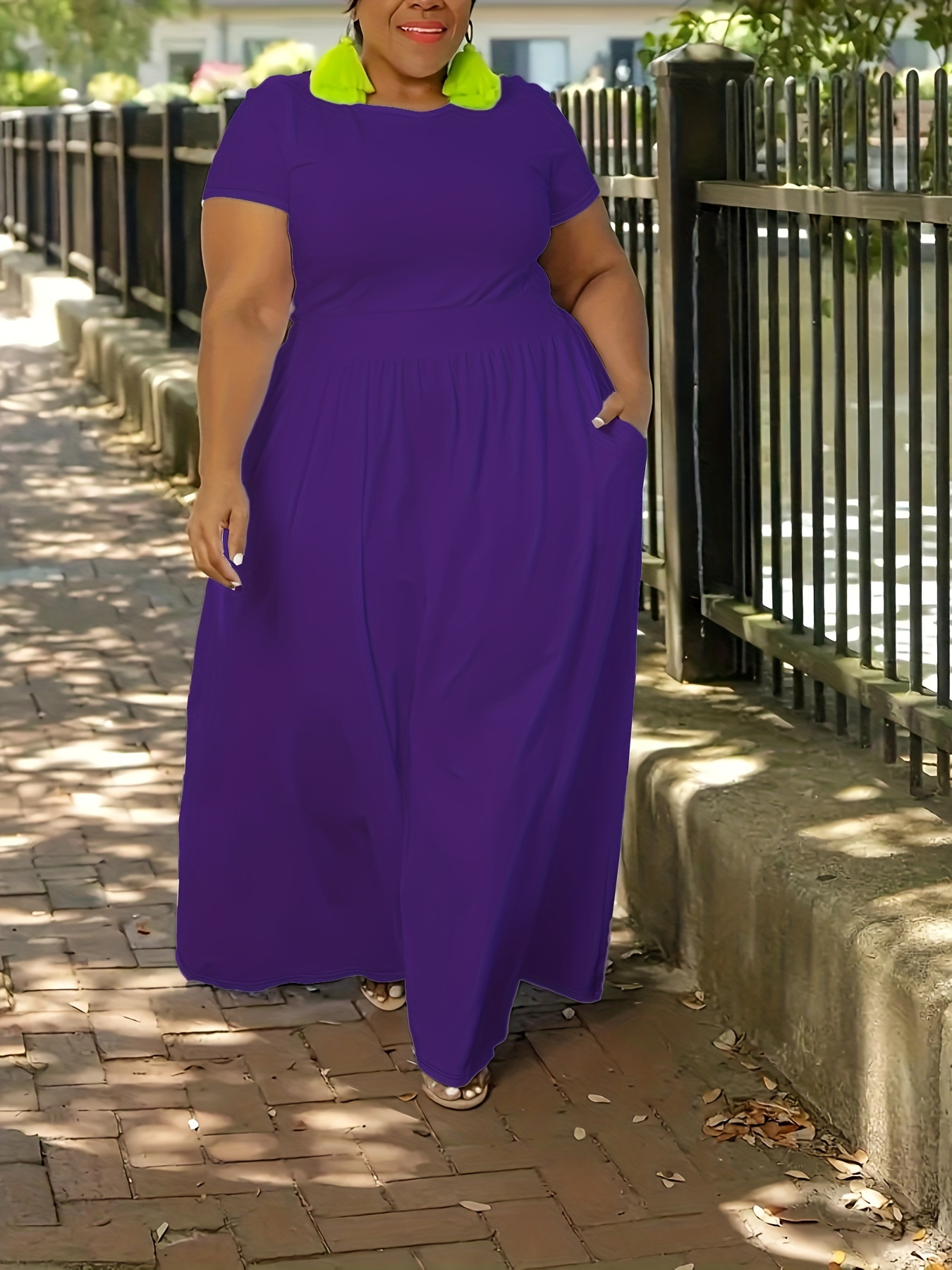 plus size solid short sleeve maxi dress womens plus medium stretch elegant long dress