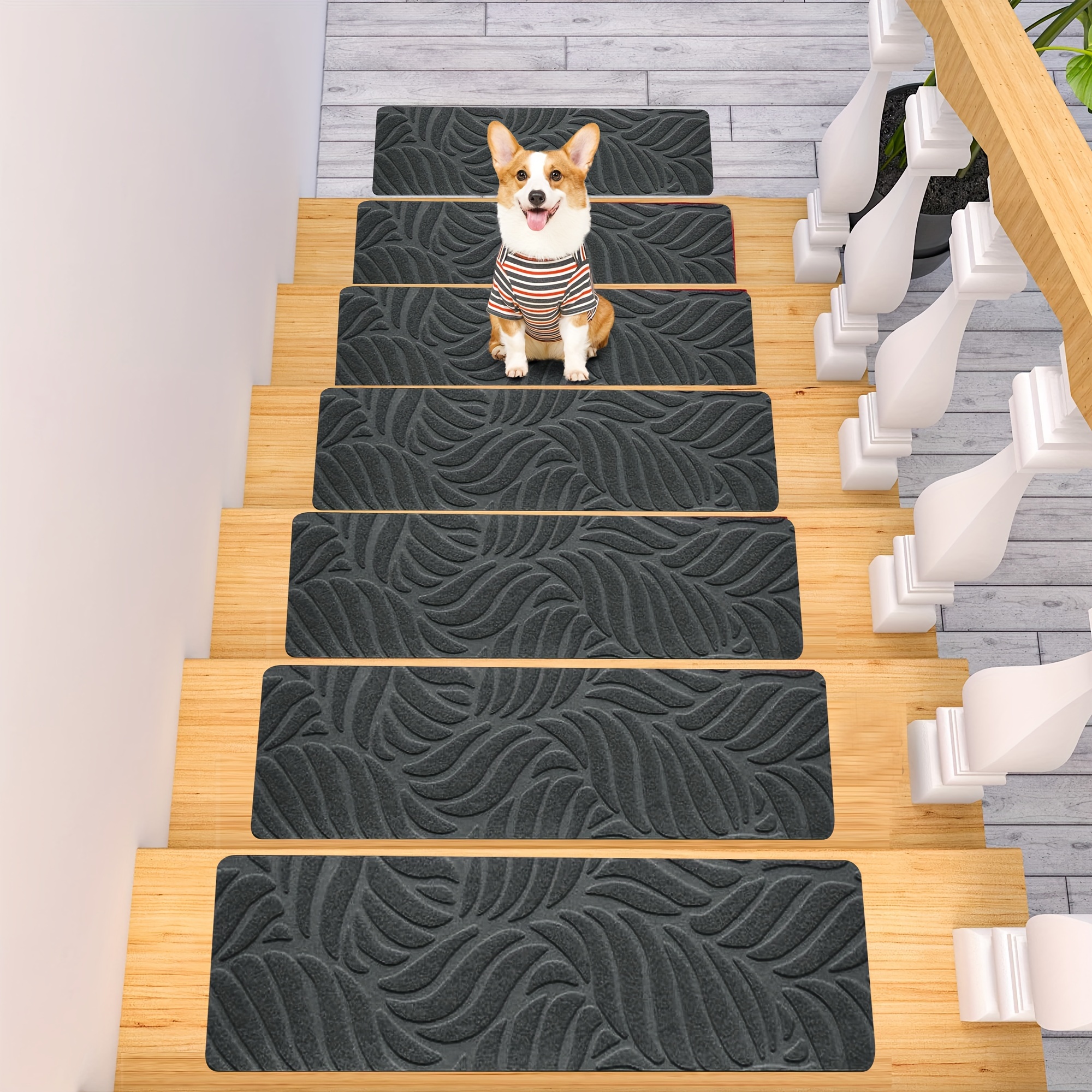 7 or 15 non slip stair treads, stair treads non slip indoor, stair treads self  , stair runners for wooden steps, winter   warming anti-slip stair mats, mat set,   stair treads, sizes:55*19cm/21.65*7.48inch 0