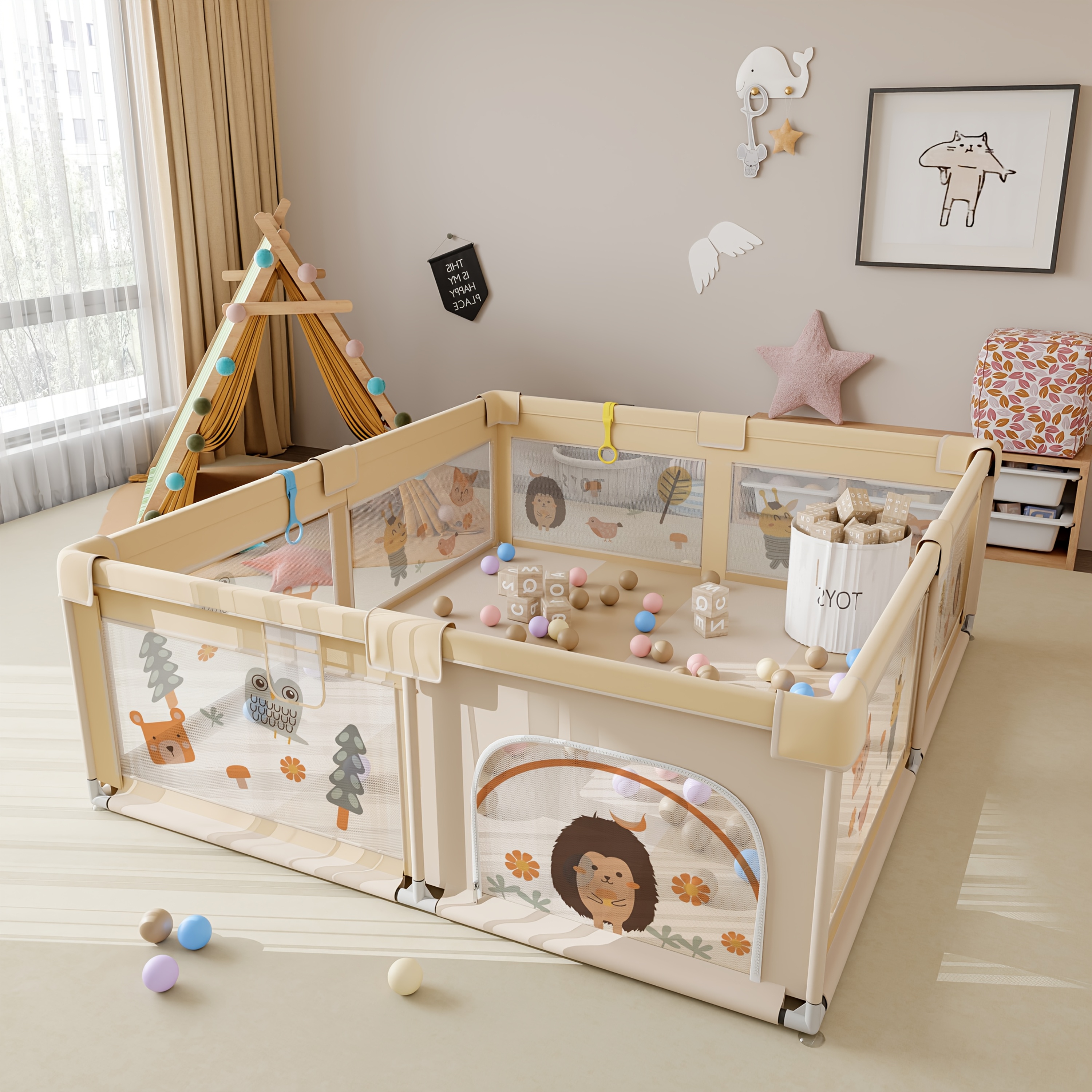 marine game fence toddler   sturdy breathable safety barrier indoor outdoor childrens playpen durable safe play area with non slip base 0