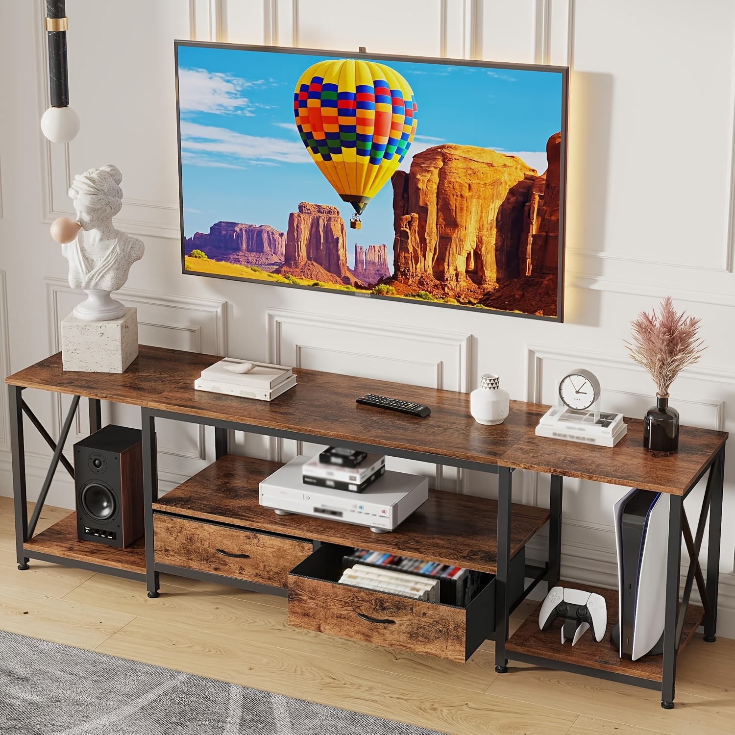   tv table multifunctional tv multimedia   with fabric storage cabinet middle century   stand table with adjustable hinge   wooden television furniture for living room