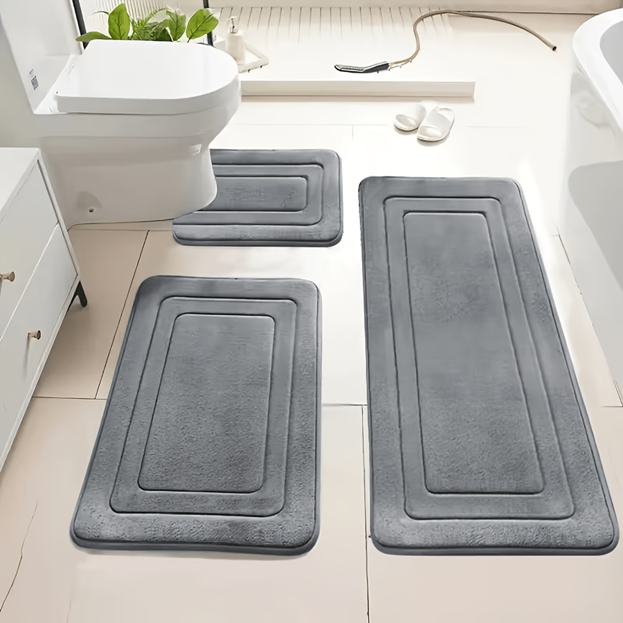 Image of 3-pack Ultra Absorbent Bath Mats | Non-slip Bathroom Rugs, Soft And Comfortable Polyester, Rectangle Shape, Machine Made, Universal Holiday Use