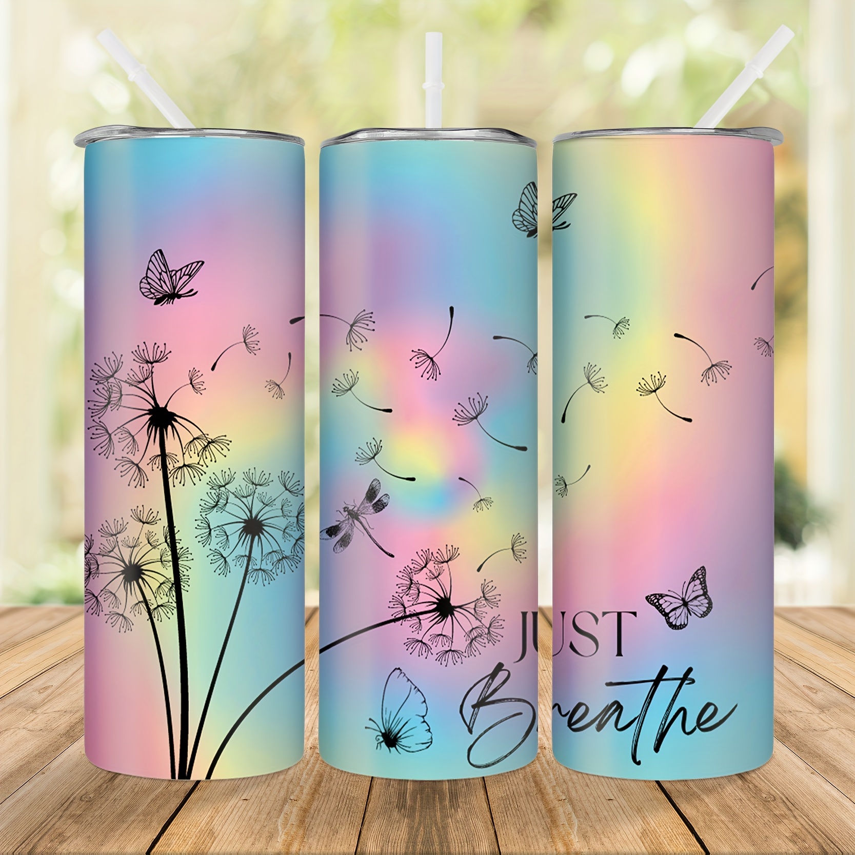 

1pc, Colorful Dandelion Tumbler With Lid And Straw, 20oz Stainless Steel Water Bottle, Vacuum Insulated Straight Water Cups, Summer Winter Drinkware, Outdoor Travel Accessories, Valentine's Day Gifts