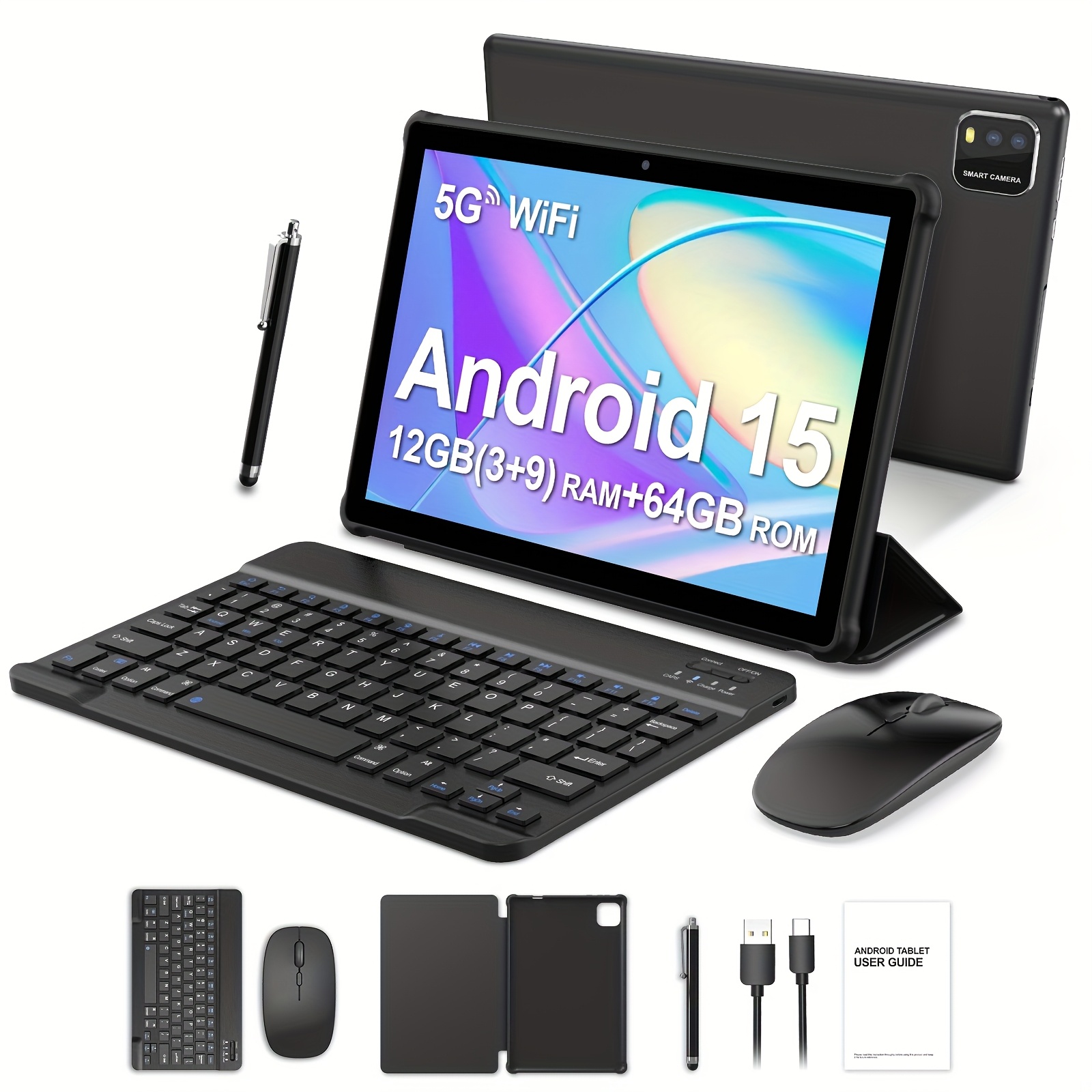 Android 15 Full-screen 10 Inch Touchscreen Tablet with Multiple Specifications to Choose From, 12 (3+9 Virtual) RAM, 64GB ROM+1TB Expandable Memory, 6000mAh, RK3562 CPU, Quad-core Processor, 1280*800 IPS, Stereo Speaker, Type-c Interface
