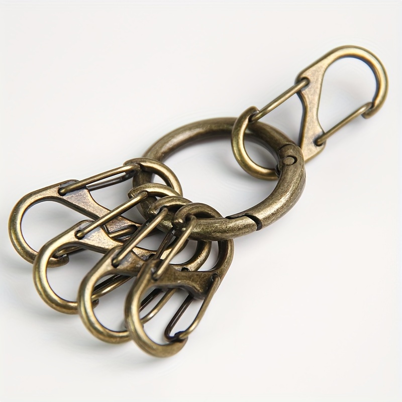 Image of Retro Yellow Bronze Keychain, 5 Figure-8 Buckles And 1 O-ring , Convenient Quick-hanging Keychain, Personalized Fashion, Portable Backpack Pendant