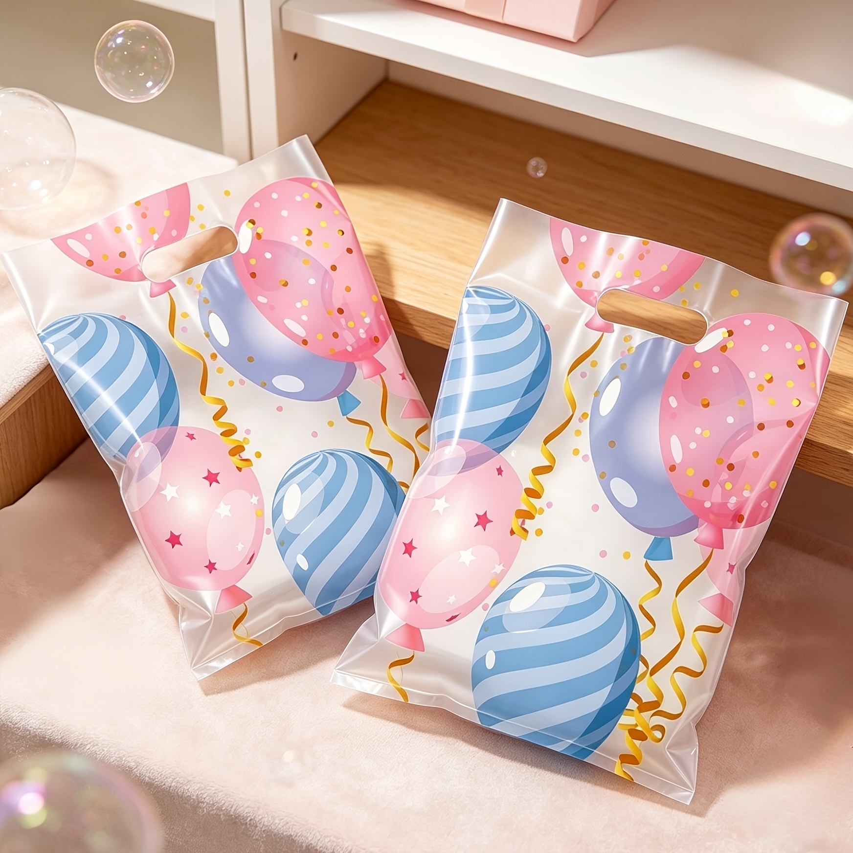 TEMU 50pcs Birthday Party Balloon Pattern Gift Bags Packaging Bags High Aesthetic Paper Bags For Halloween, Thanksgiving, Wedding Parties, Small Card