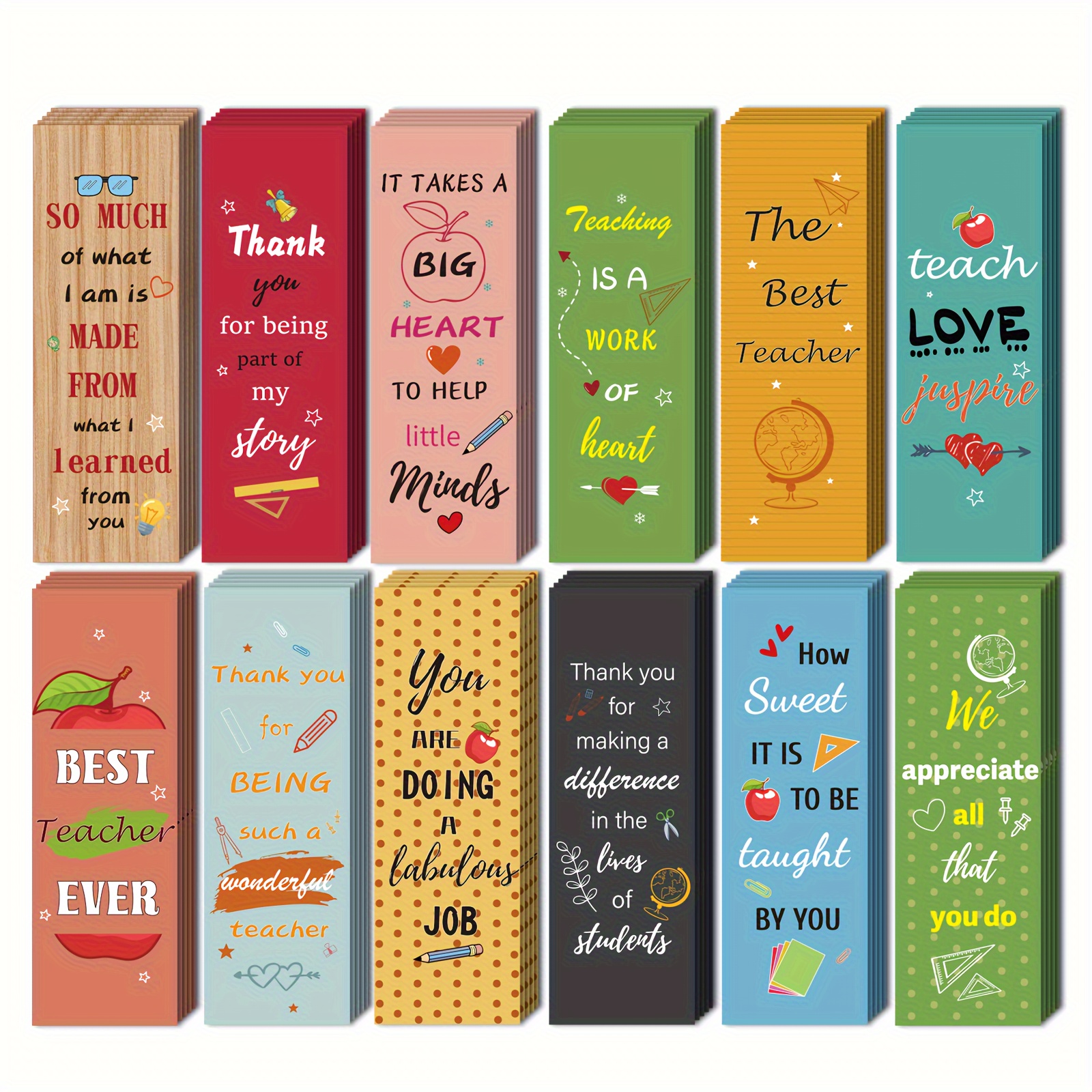 

Exquisite Teacher Appreciation Bookmarks: Double-sided Printing, Find Bookmarks Easily, Perfect For Teachers' Day, Christmas, Graduation, Or Any Occasion - 12/24 Pcs