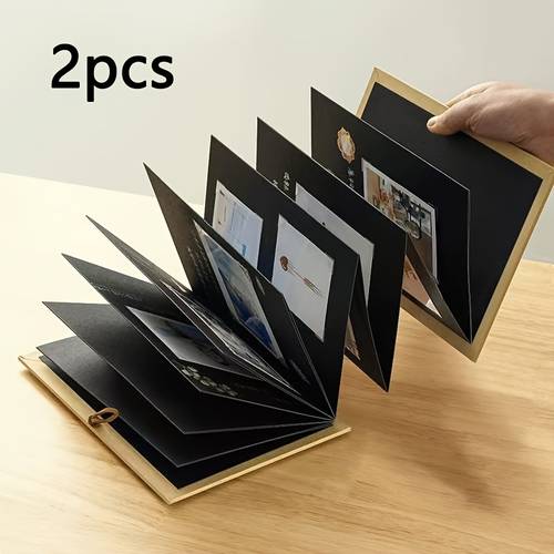 2pcs retro style folding photo album set with nail holes in black or yellow ideal for artistic sketches graduation projects and scrapbooking sturdy cover with nail holes for effective photo storage