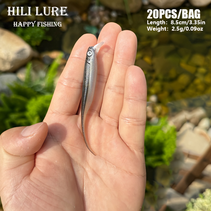 20pcs High-quality Tongue-plated Needle Tail Soft Baits - Minnow Shape, Dual-tone Body - Realistic Fish , Freshwater And Saltwater Universal Lure