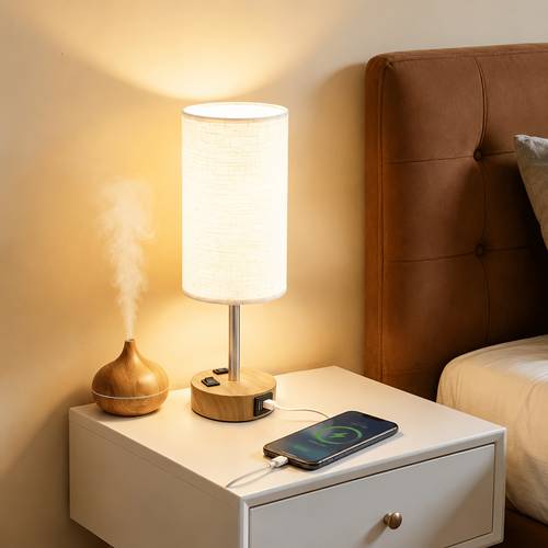 dimmable table lamps with usb charging ports and ac outlet 3 way switch control bedside nightstand lamps wood metal desk lamps for bedroom living room office bulbs included 1 2 pack