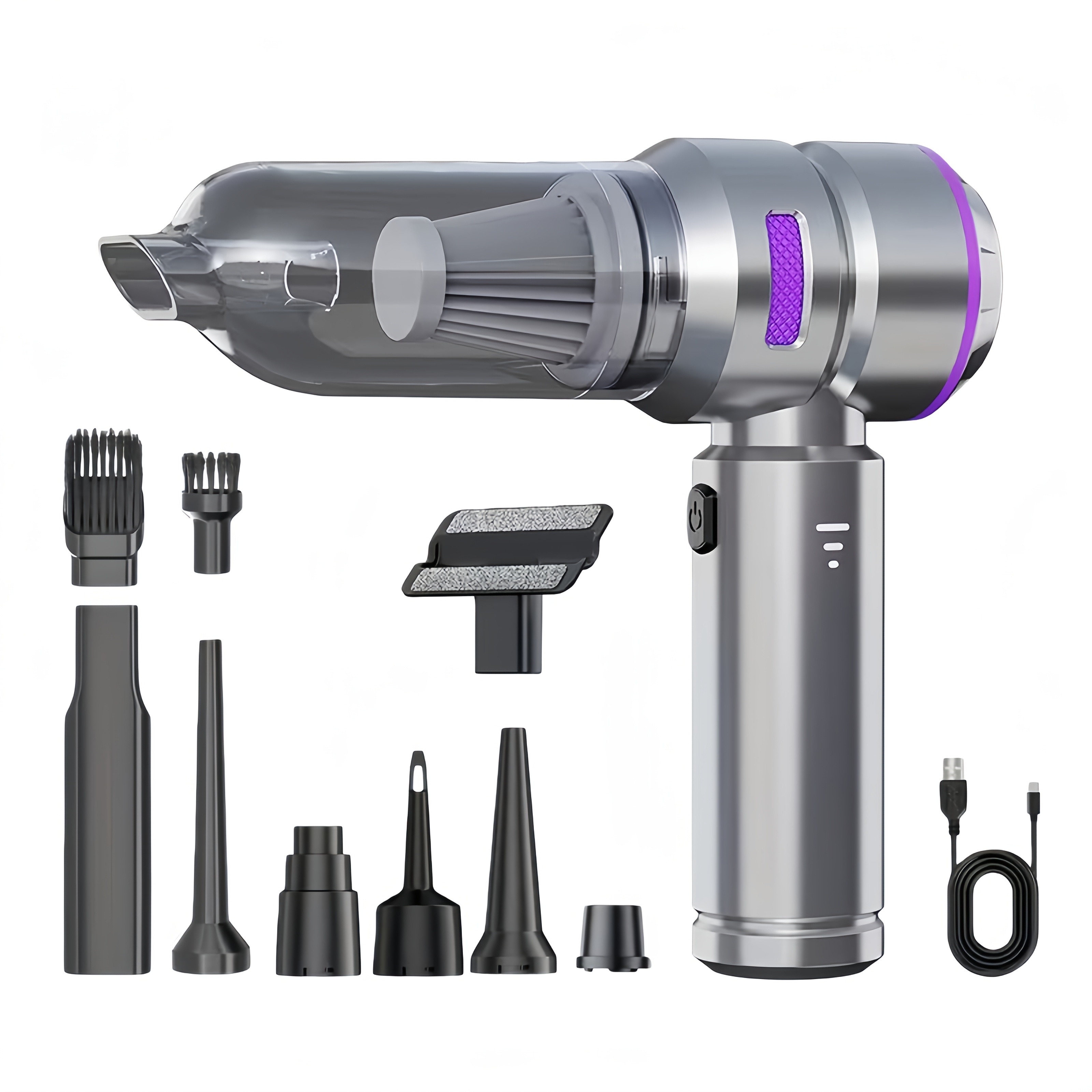 TEMU 4-in-1 Portable Handheld Vacuum Cleaner, 16kpa Strong Suction, Indicator Light, 3 Adjustable Strength Levels, Brushless Motor, Usb Rechargeable,