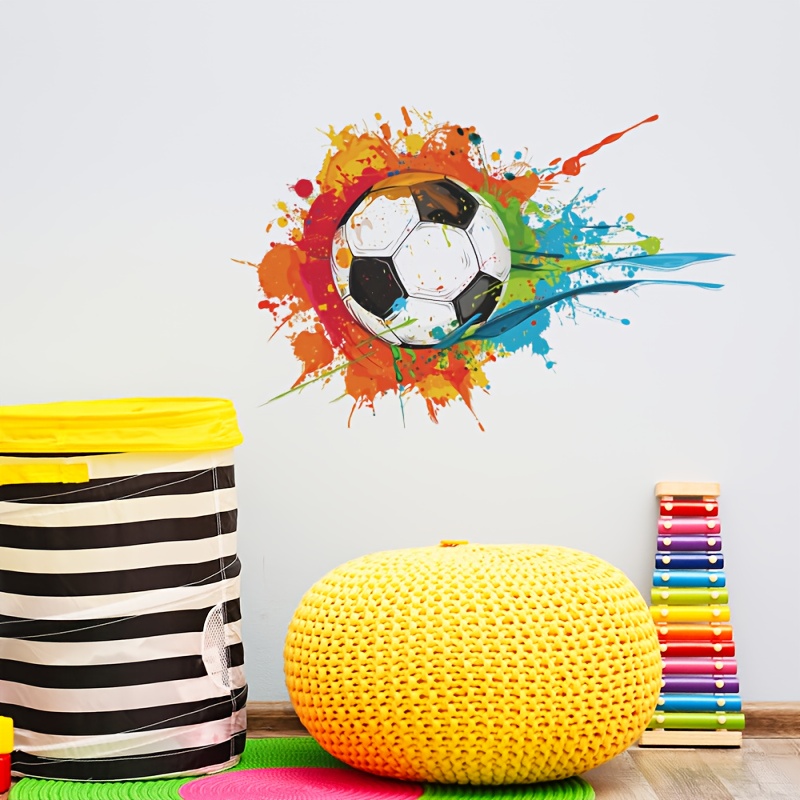 Image of Self-adhesive Removable Football-themed Wall Stickers Compatible For Rooms, Dorms & Decor - Soccer Decals With Painted Football Players, Balls &
