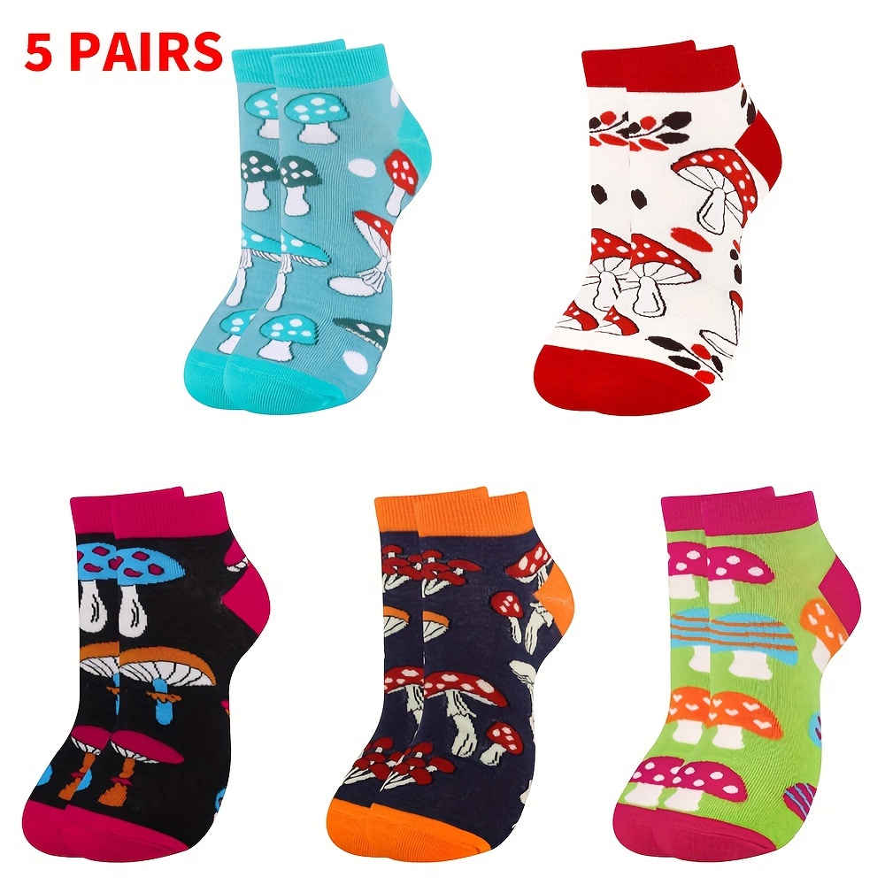 

5 Pairs For Women Mushrooms Ankle Socks For Women Funny Fun Cute