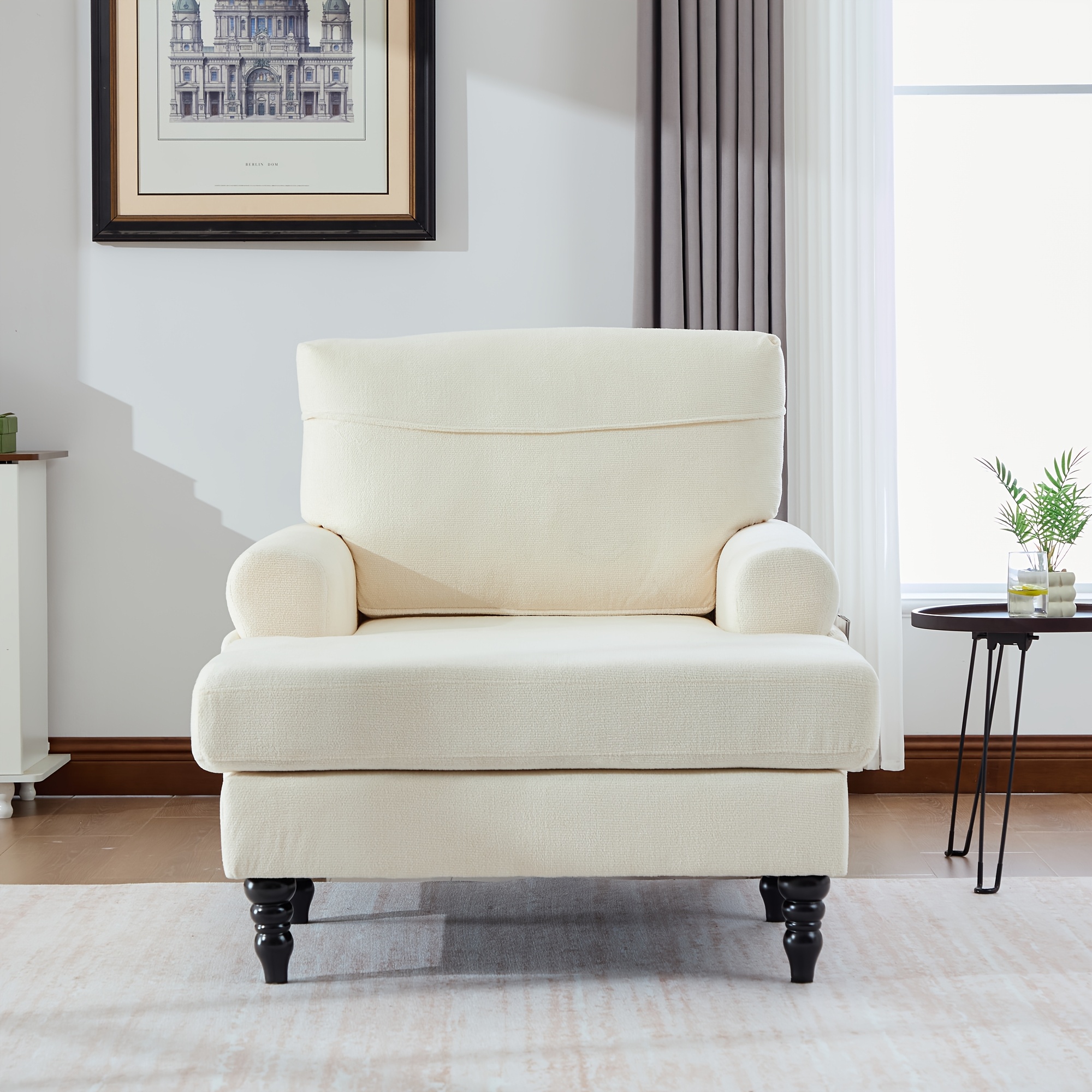 Large Size Sofa, Single Recliner With Storage Bag On The Side, With Wooden Sofa Legs, Comfortable Backrest And Armrests, Suitable For Living Room, Bedroom, Study