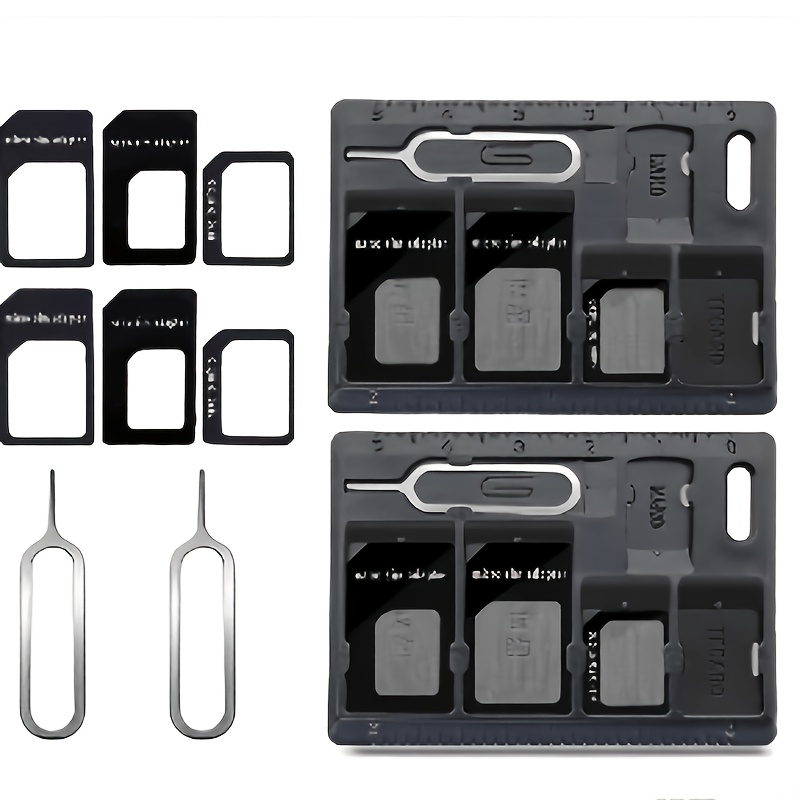 TEMU 2 Packs Sim Card Holders With Tray Opener Pins, Card Storage Tool Set For Standard Micro Nano Micro-sd Memory Cards, With 3 Card Adapters And 1