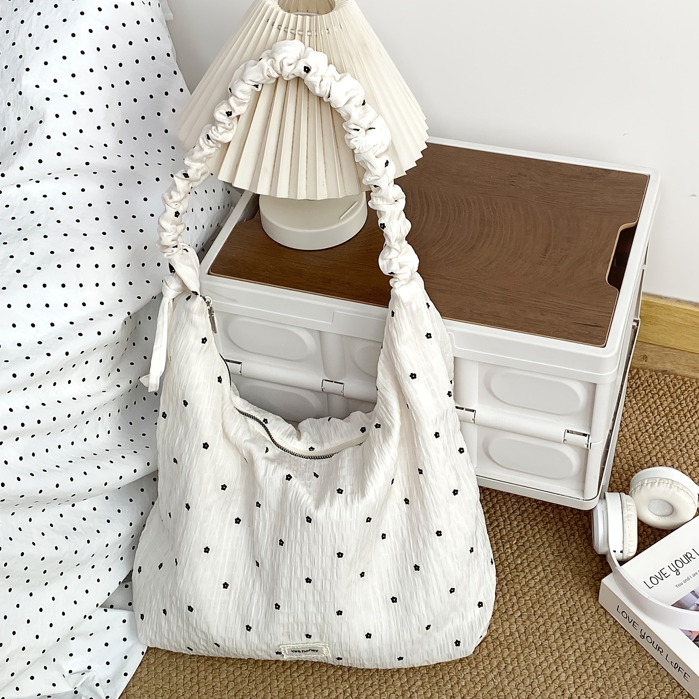 TEMU Neue Umhängetasche im frischen Frühlingsstil, Damen-Schultertasche mit großem Fassungsvermögen, mit Blumenmuster, lässige Tragetasche im